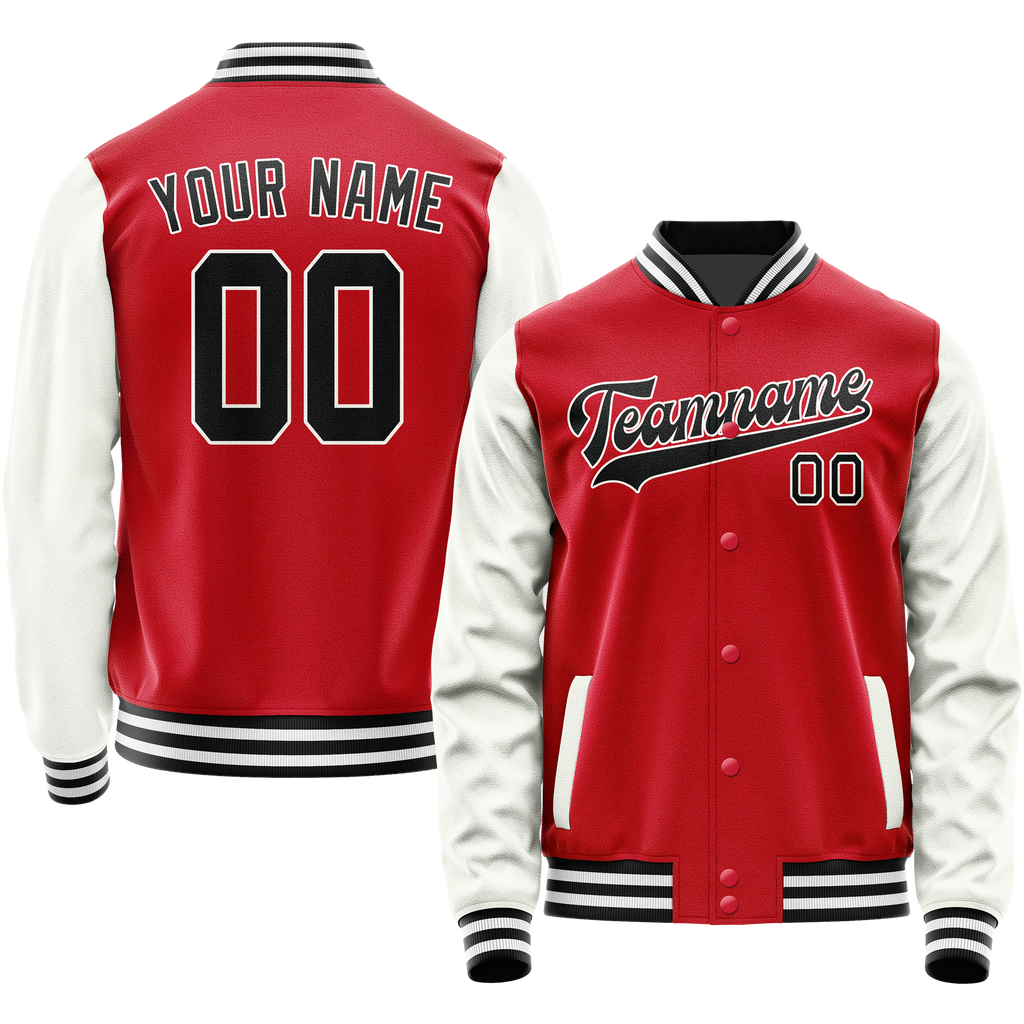 Personalized Red & White Solid Color Varsity Letterman Jacket
