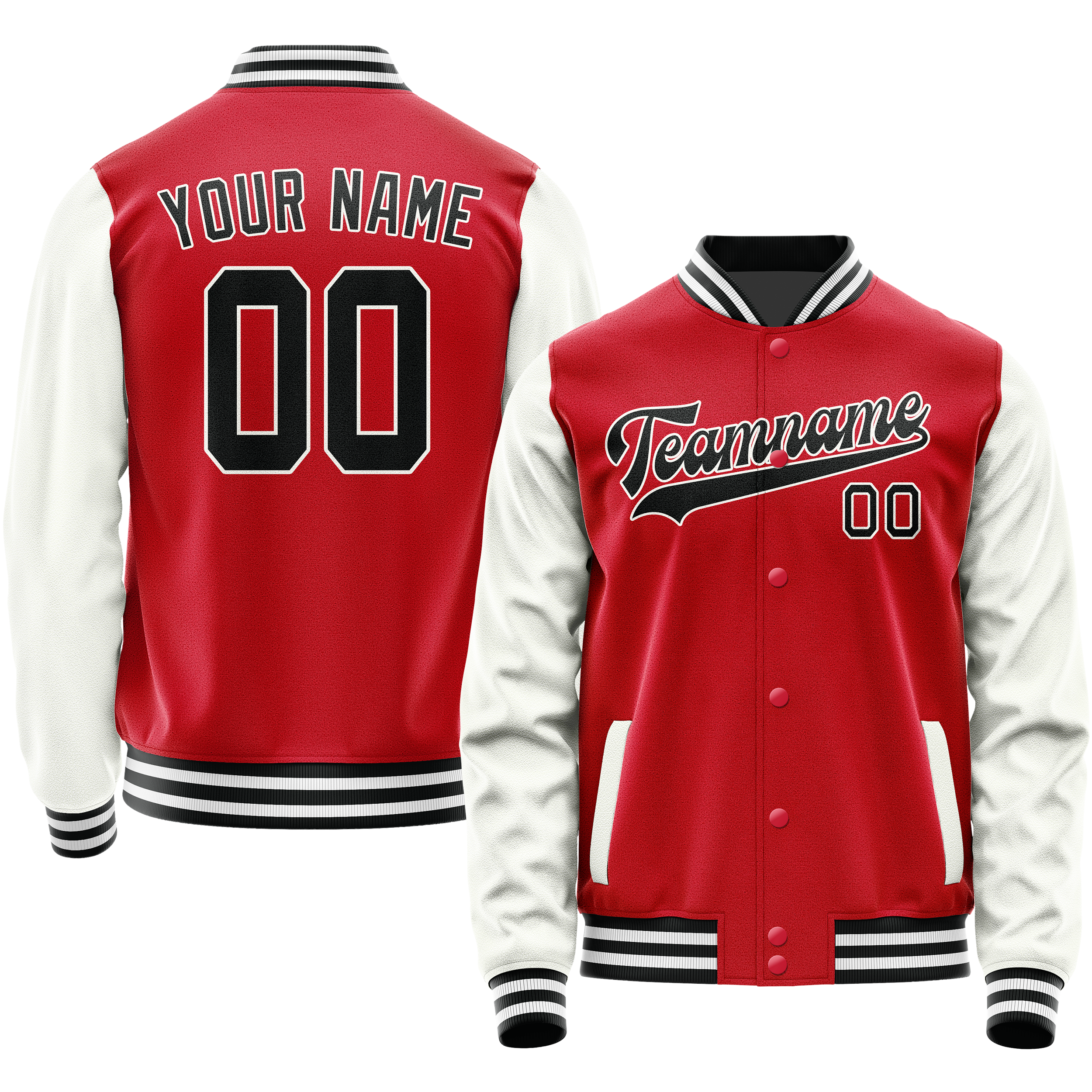 Personalized Red & White Solid Color Varsity Letterman Jacket