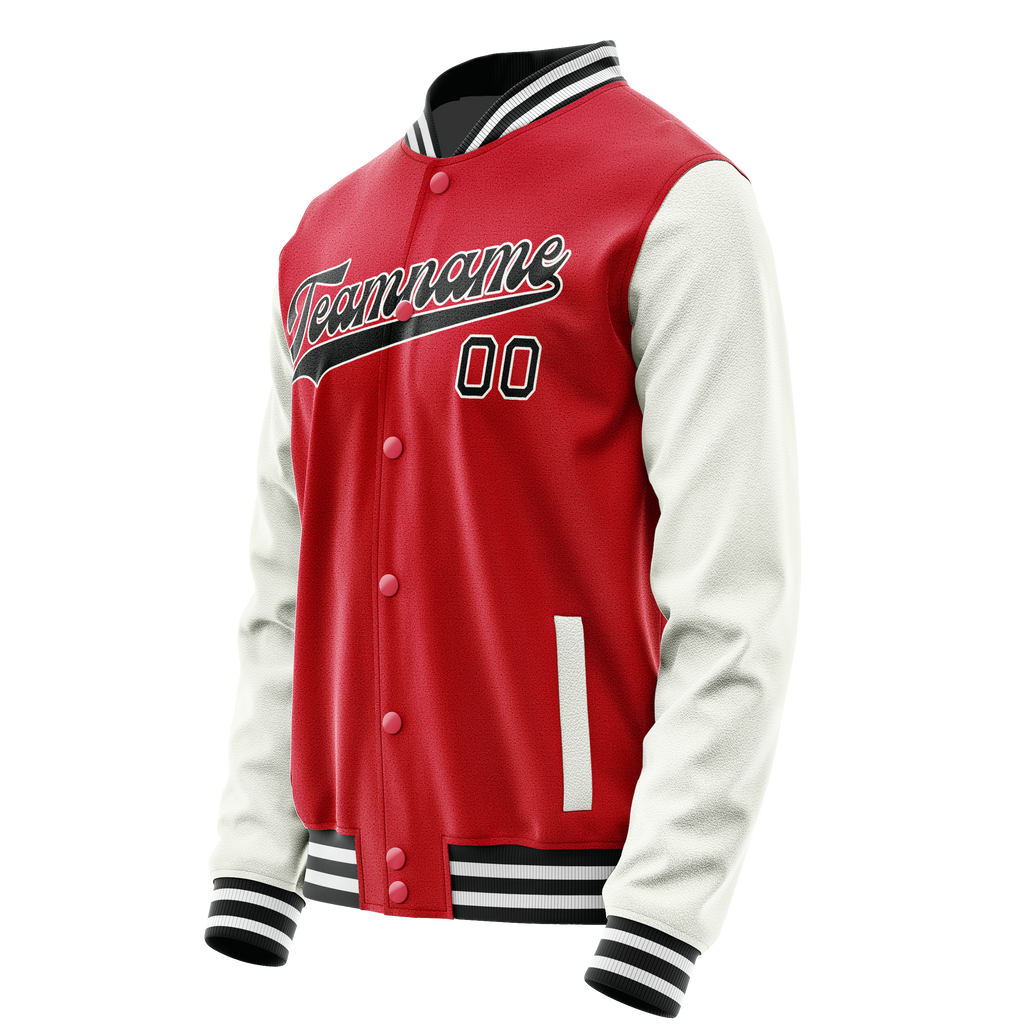 Personalized Red & White Solid Color Varsity Letterman Jacket