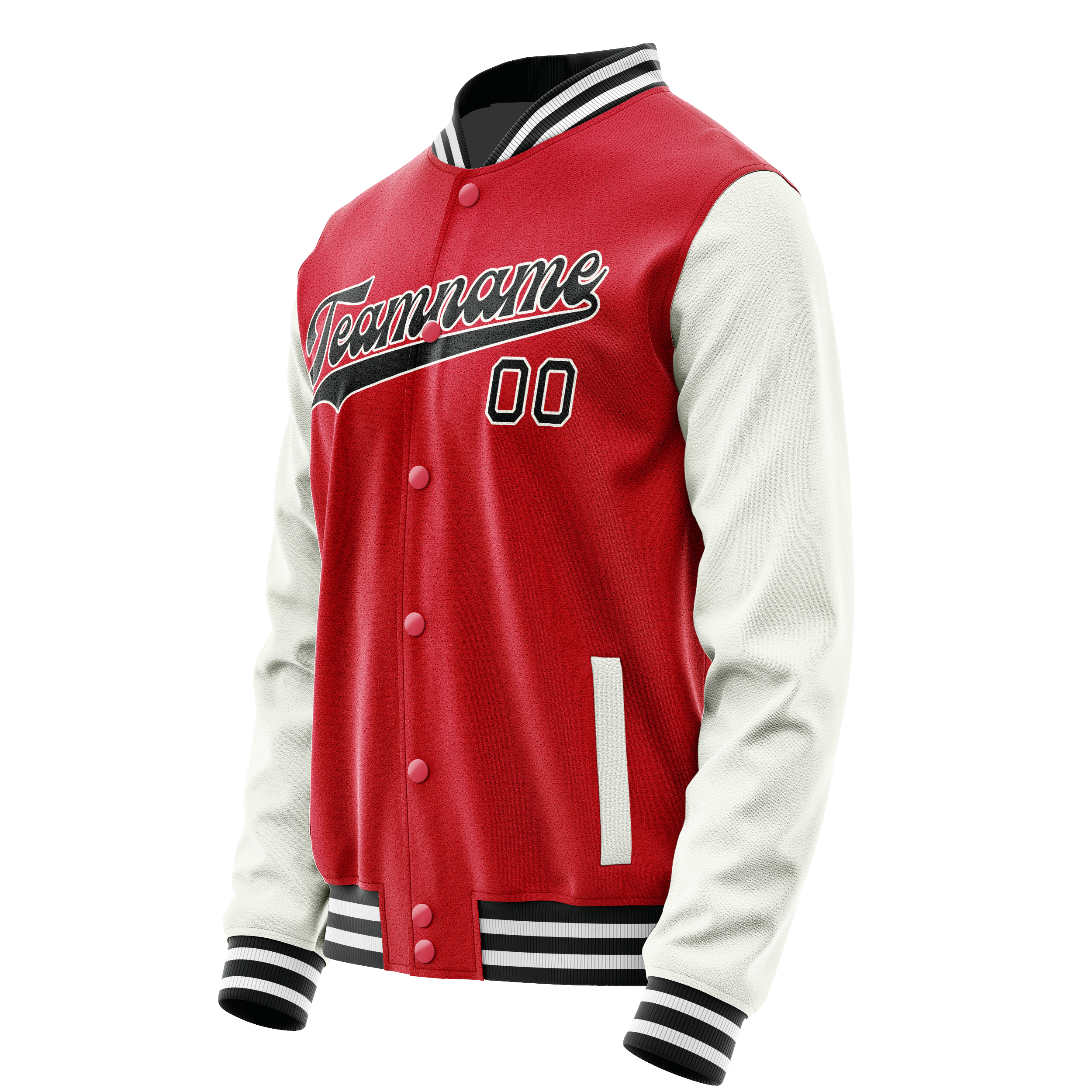 Personalized Red & White Solid Color Varsity Letterman Jacket