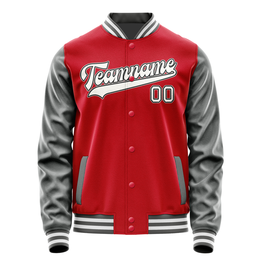 Personalized Red & Gray Solid Color Varsity Letterman Jacket