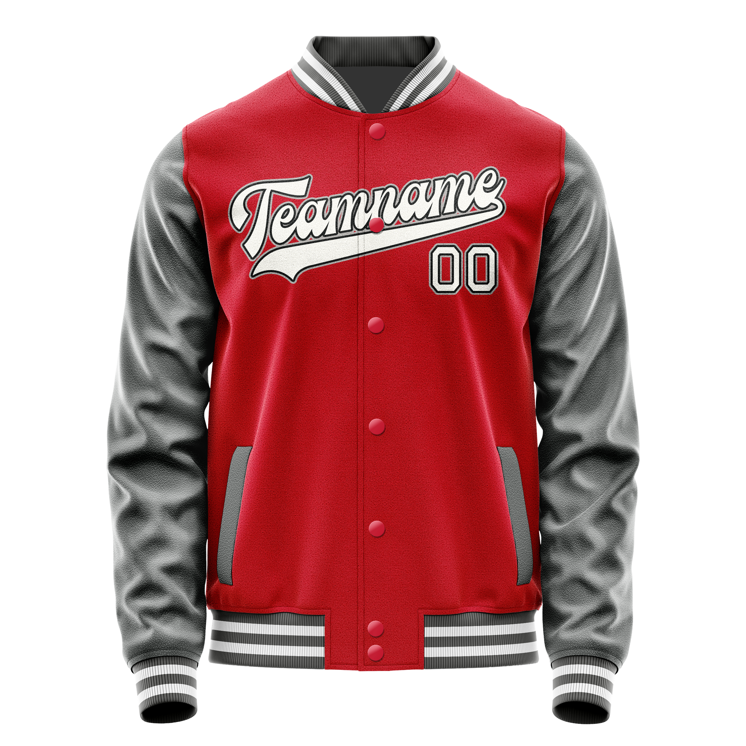 Personalized Red & Gray Solid Color Varsity Letterman Jacket