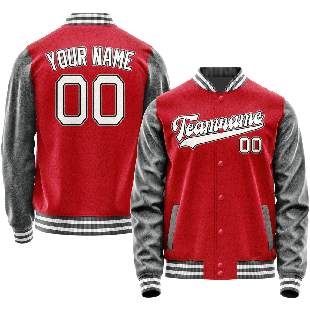 Personalized Red & Gray Solid Color Varsity Letterman Jacket
