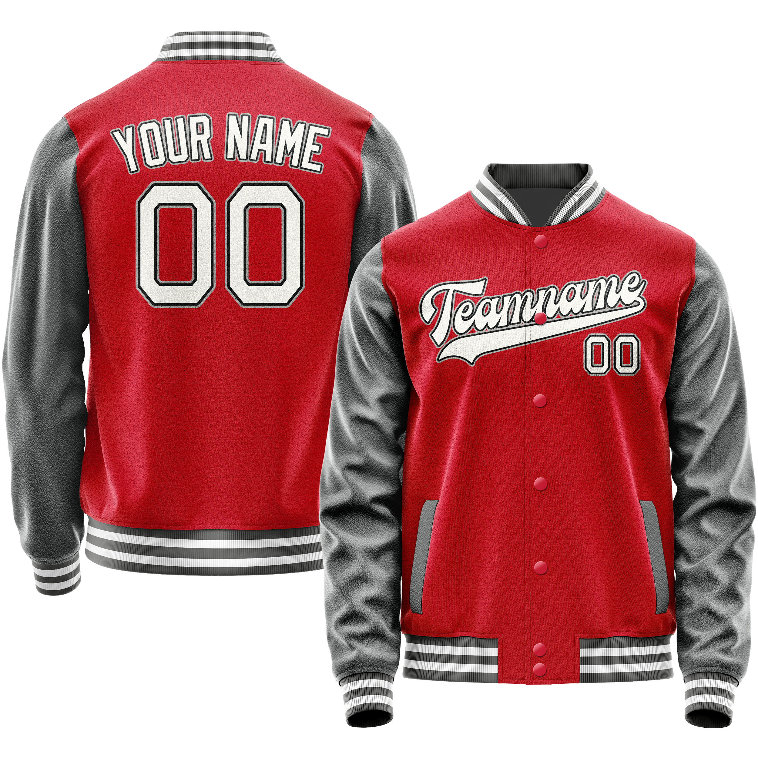 Personalized Red & Gray Solid Color Varsity Letterman Jacket