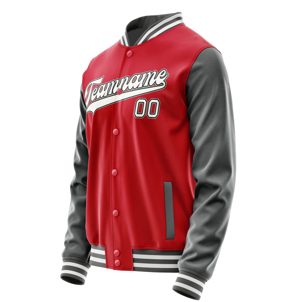 Personalized Red & Gray Solid Color Varsity Letterman Jacket