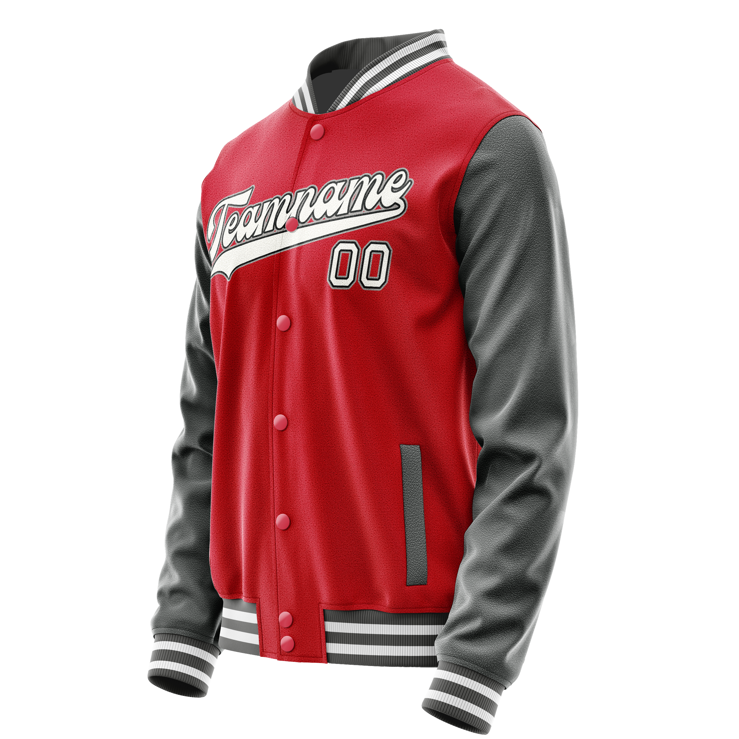 Personalized Red & Gray Solid Color Varsity Letterman Jacket