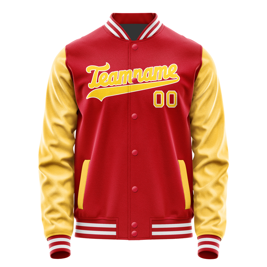 Personalized Red & Yellow Solid Color Varsity Letterman Jacket