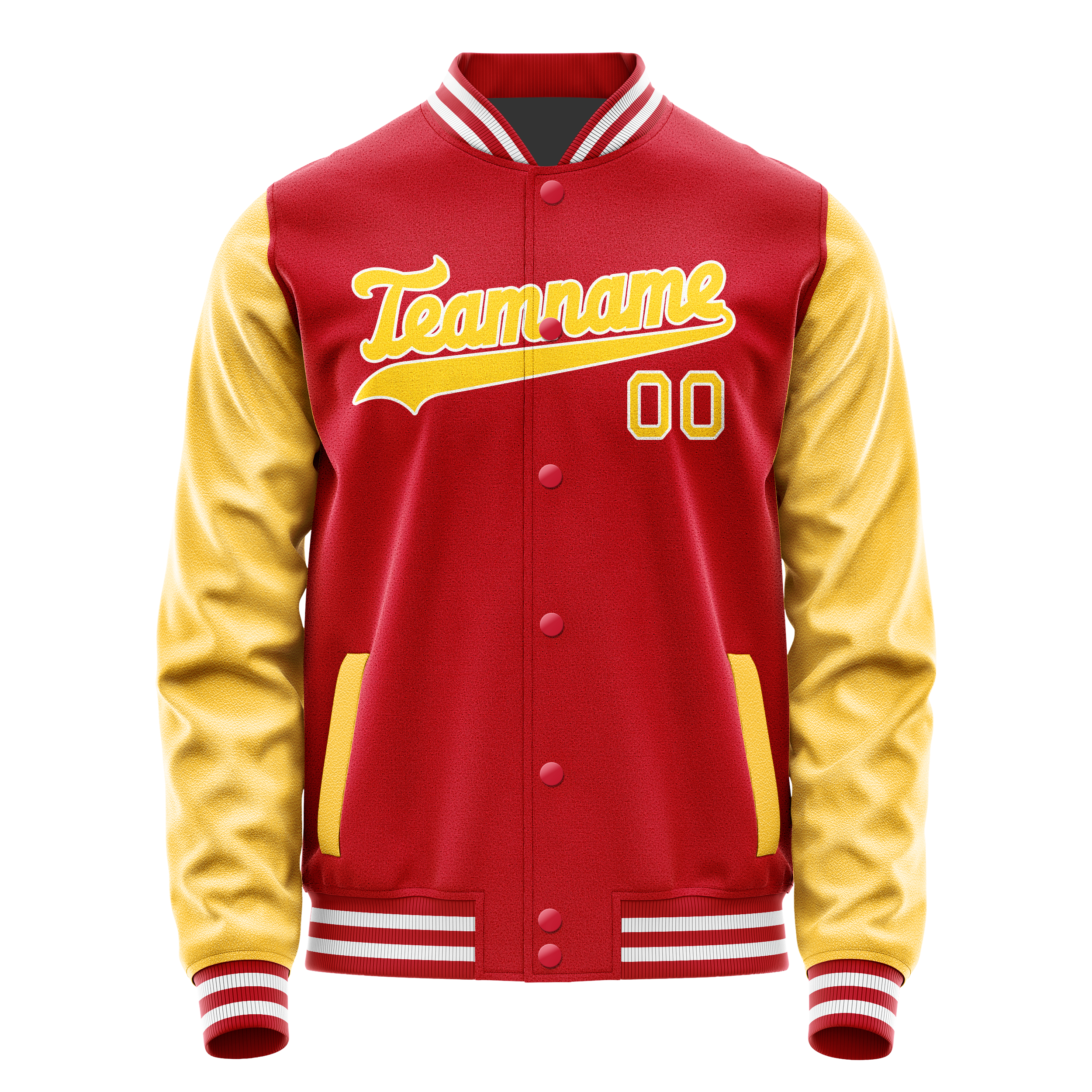 Personalized Red & Yellow Solid Color Varsity Letterman Jacket