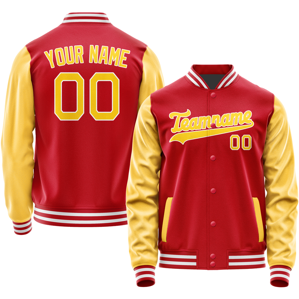 Personalized Red & Yellow Solid Color Varsity Letterman Jacket