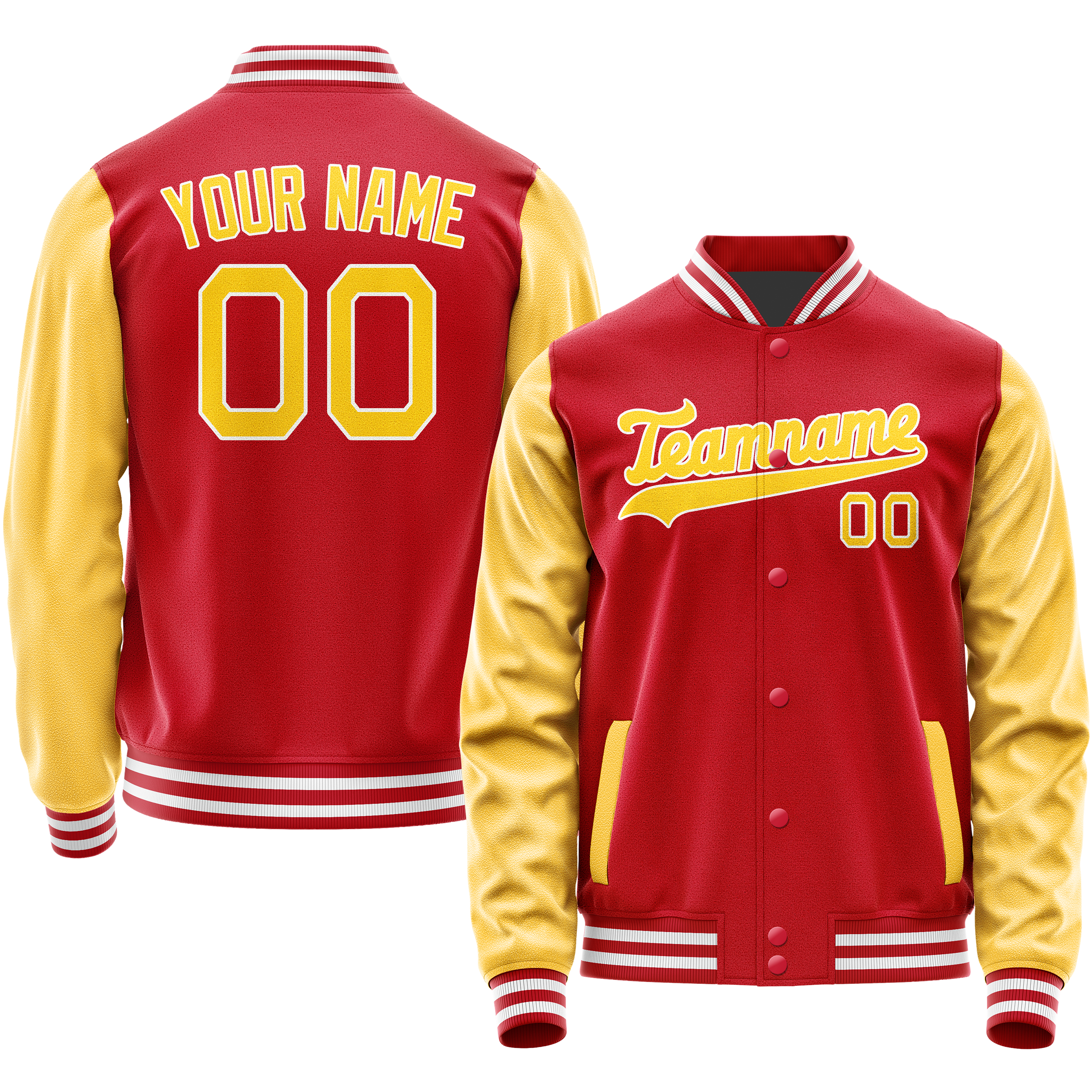 Personalized Red & Yellow Solid Color Varsity Letterman Jacket