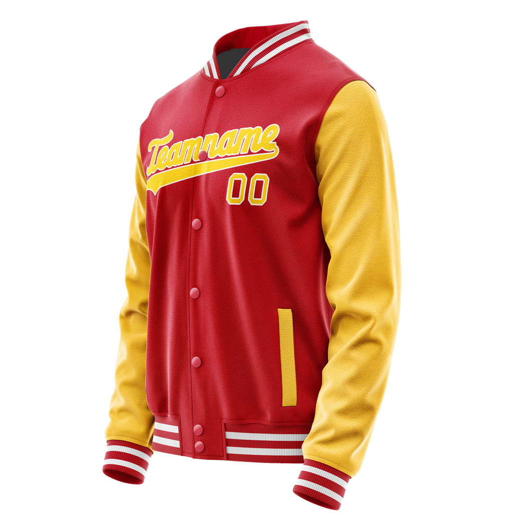 Personalized Red & Yellow Solid Color Varsity Letterman Jacket