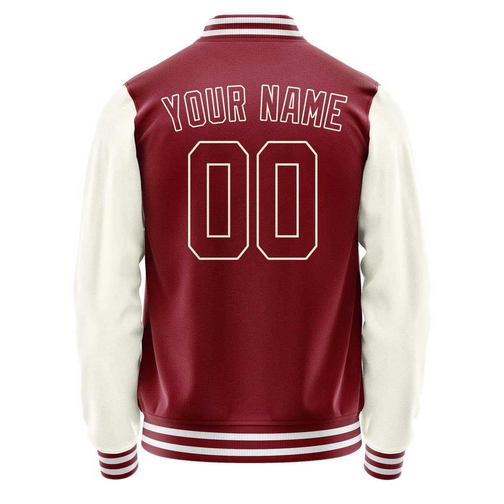 Personalized Crimson & Red Cream Solid Color Varsity Letterman Jacket