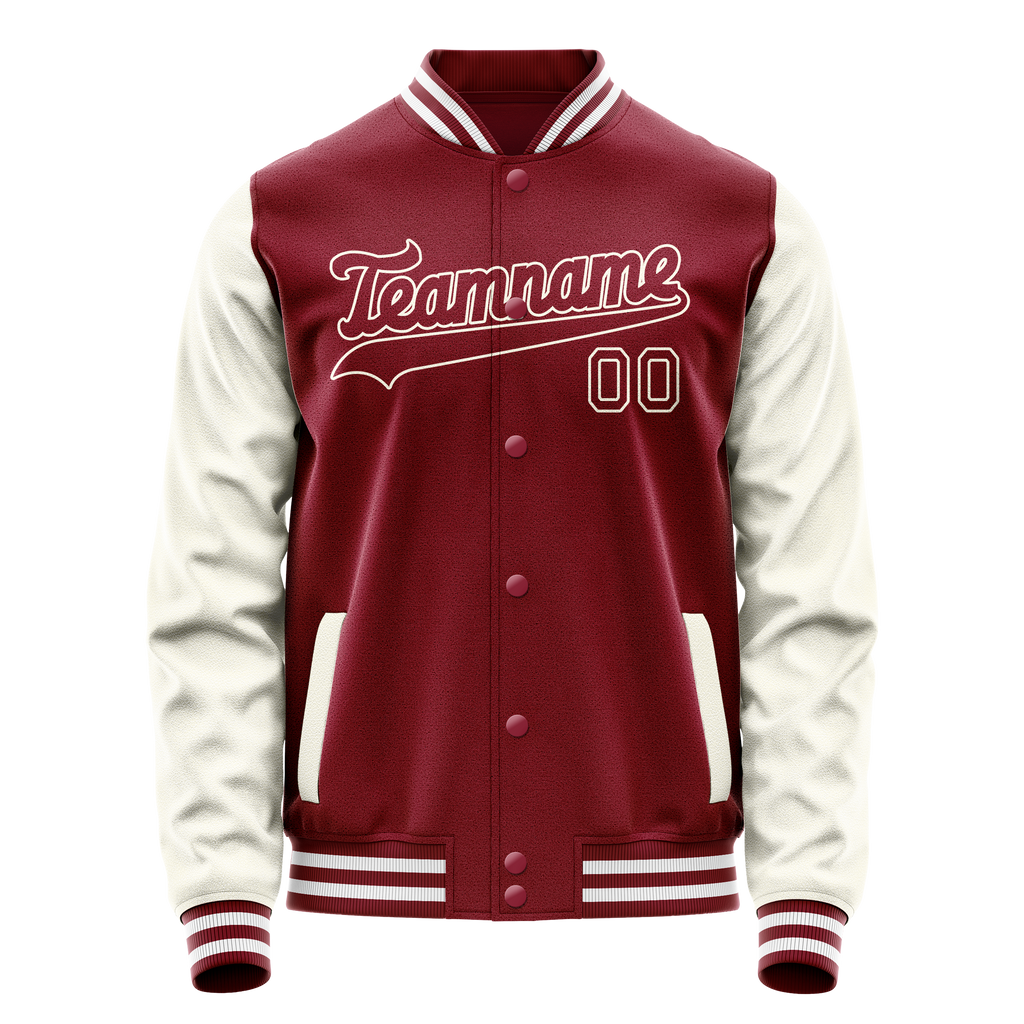 Personalized Crimson & Red Cream Solid Color Varsity Letterman Jacket