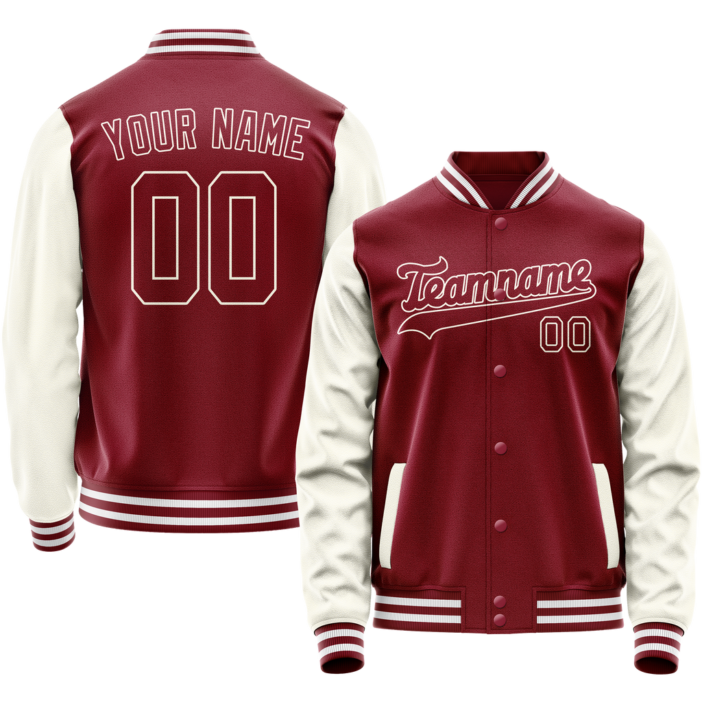 Personalized Crimson & Red Cream Solid Color Varsity Letterman Jacket