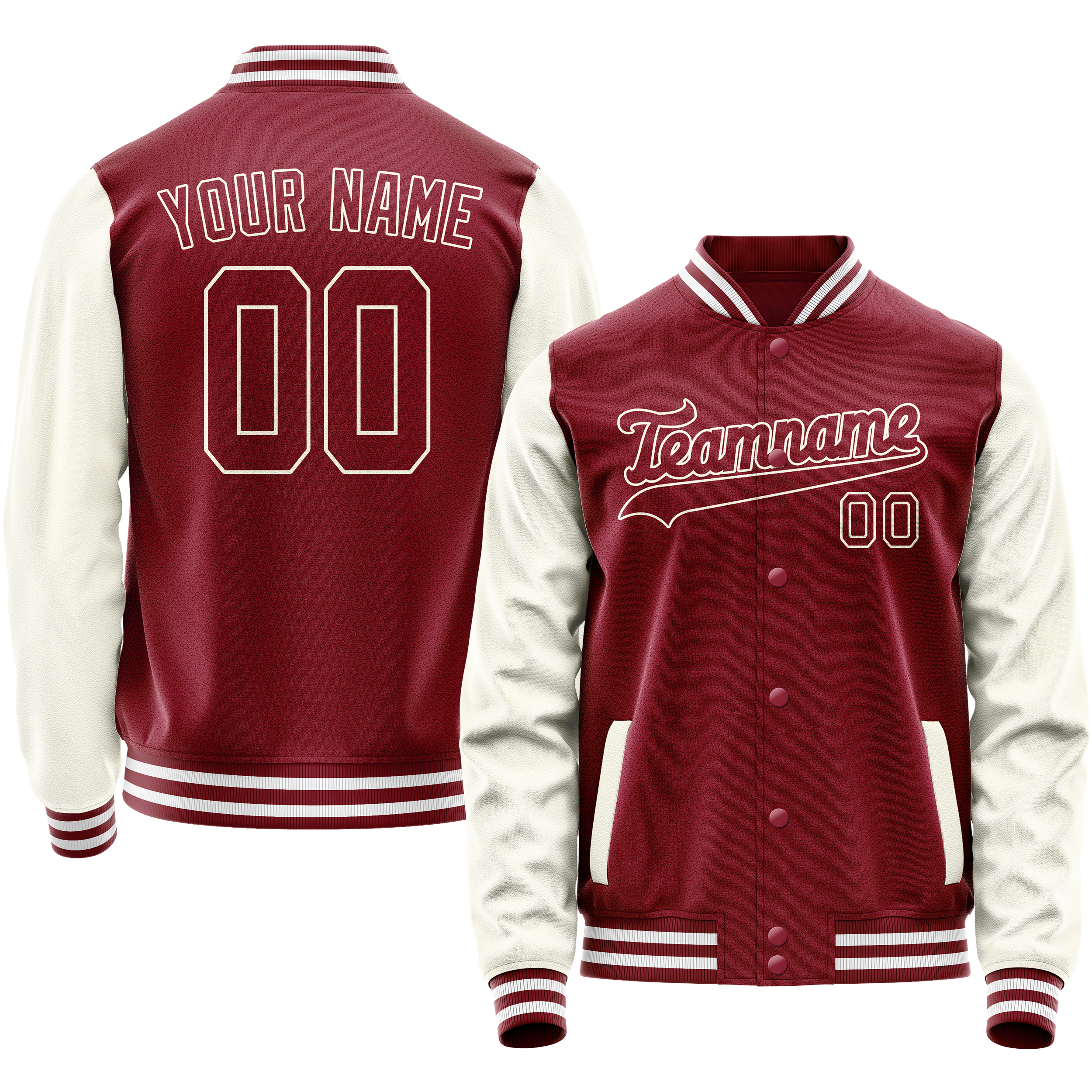 Personalized Crimson & Red Cream Solid Color Varsity Letterman Jacket