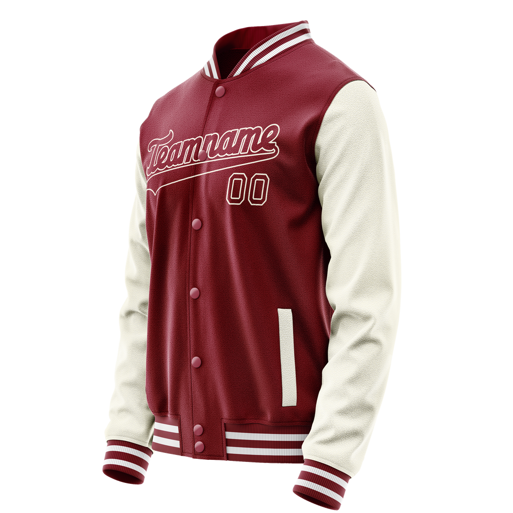 Personalized Crimson & Red Cream Solid Color Varsity Letterman Jacket