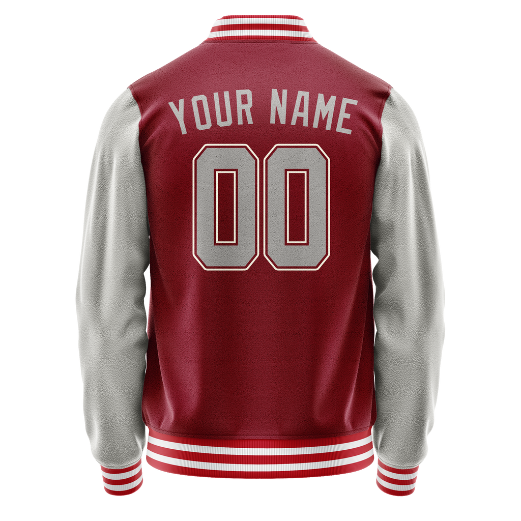 Personalized Crimson & Red Gray Solid Color Varsity Letterman Jacket