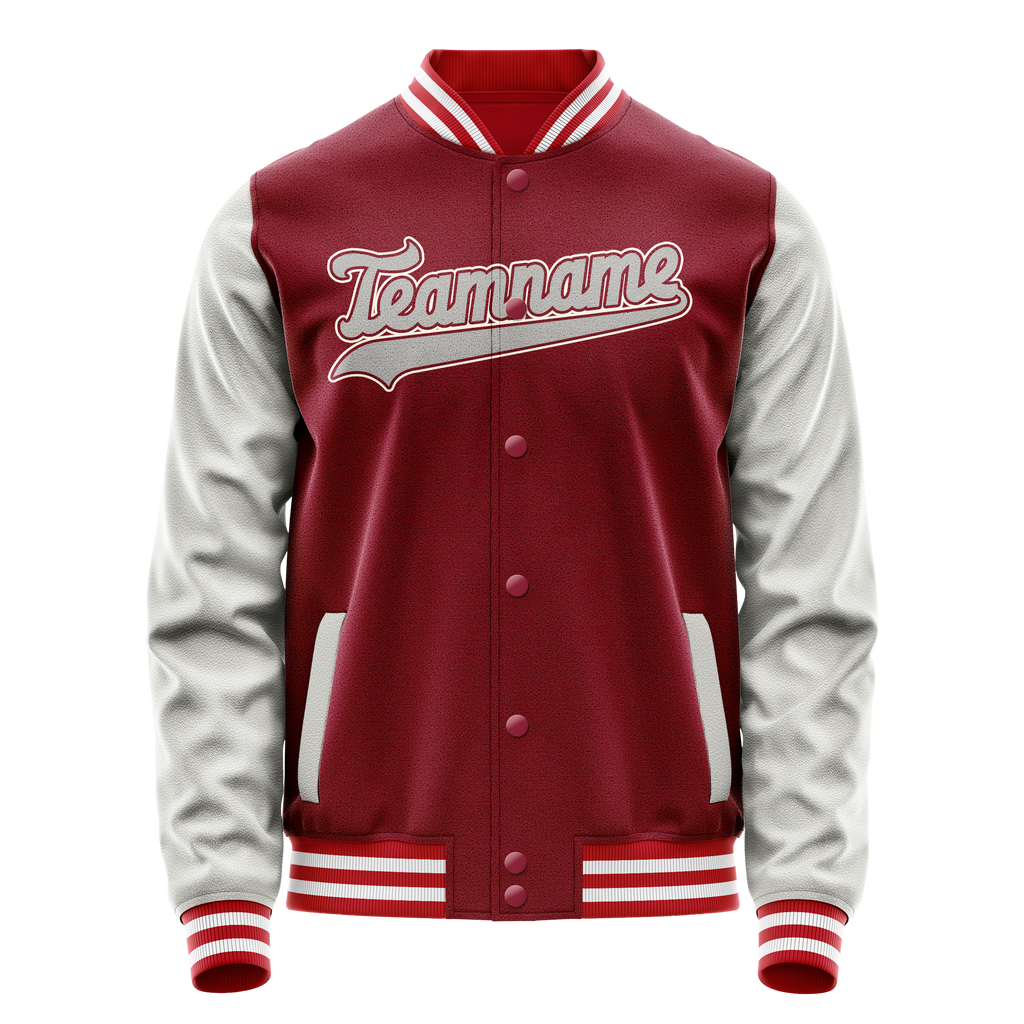 Personalized Crimson & Red Gray Solid Color Varsity Letterman Jacket