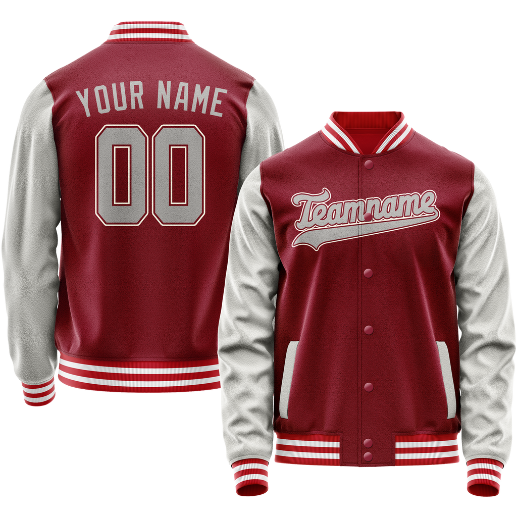 Personalized Crimson & Red Gray Solid Color Varsity Letterman Jacket