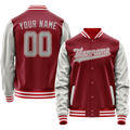 Personalized Crimson & Red Gray Solid Color Varsity Letterman Jacket