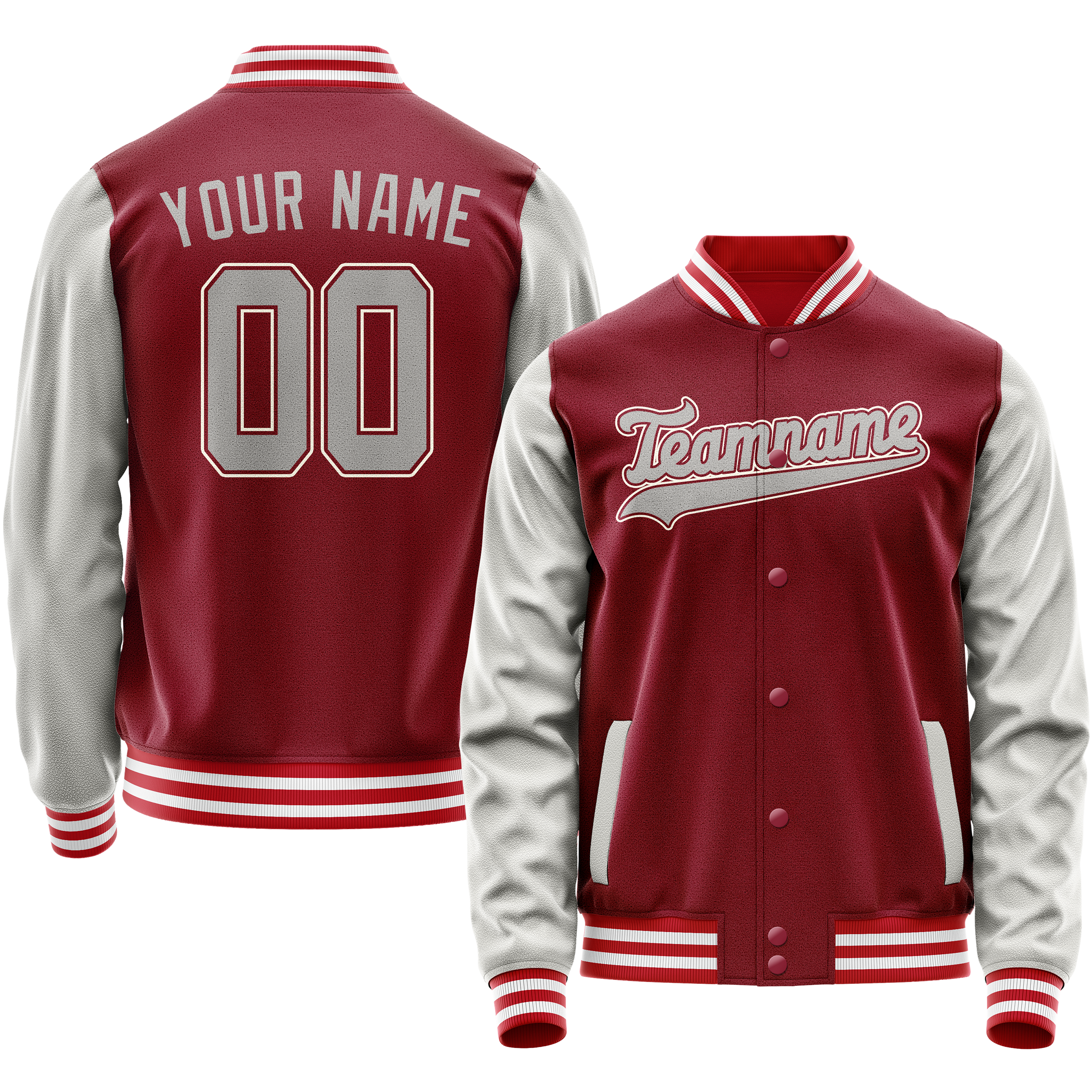 Personalized Crimson & Red Gray Solid Color Varsity Letterman Jacket