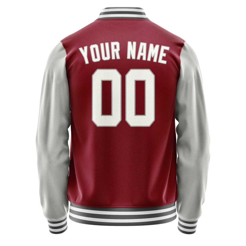 Personalized Crimson & Red Gray Solid Color Varsity Letterman Jacket