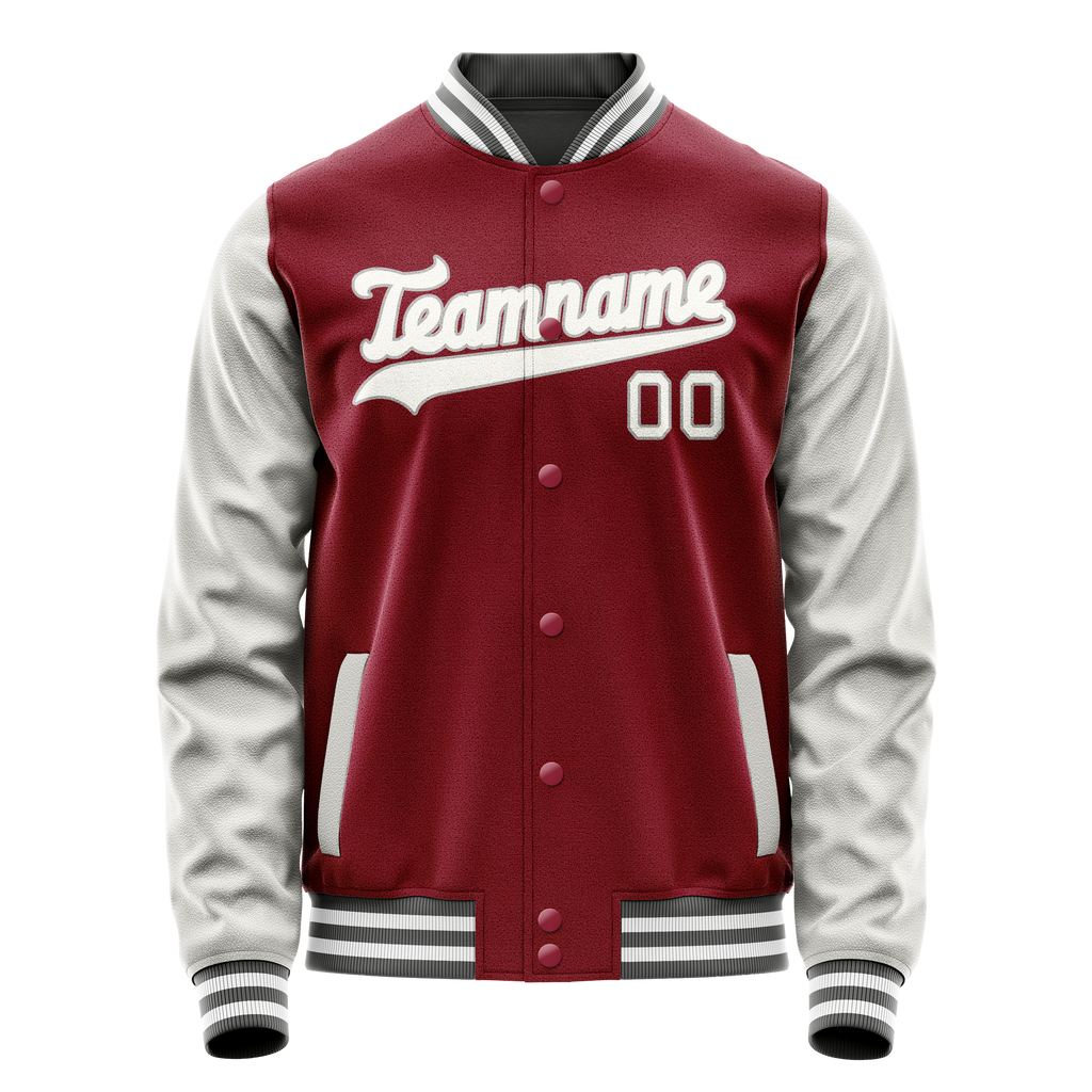 Personalized Crimson & Red Gray Solid Color Varsity Letterman Jacket