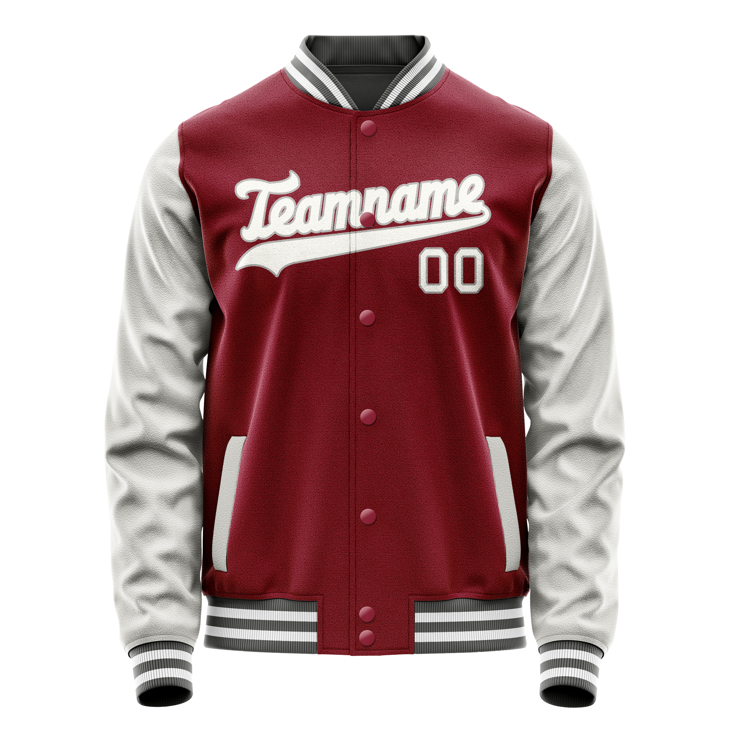 Personalized Crimson & Red Gray Solid Color Varsity Letterman Jacket