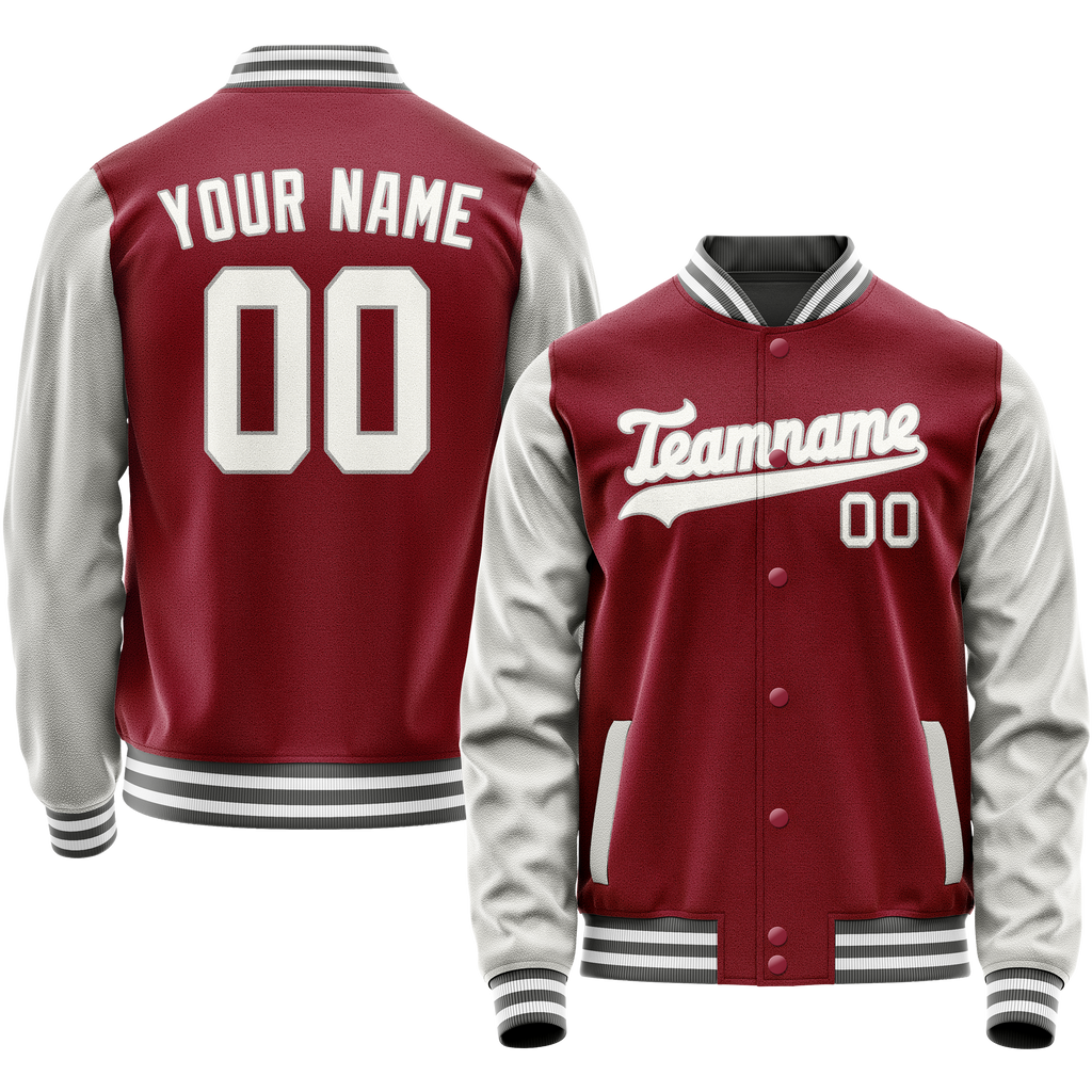 Personalized Crimson & Red Gray Solid Color Varsity Letterman Jacket