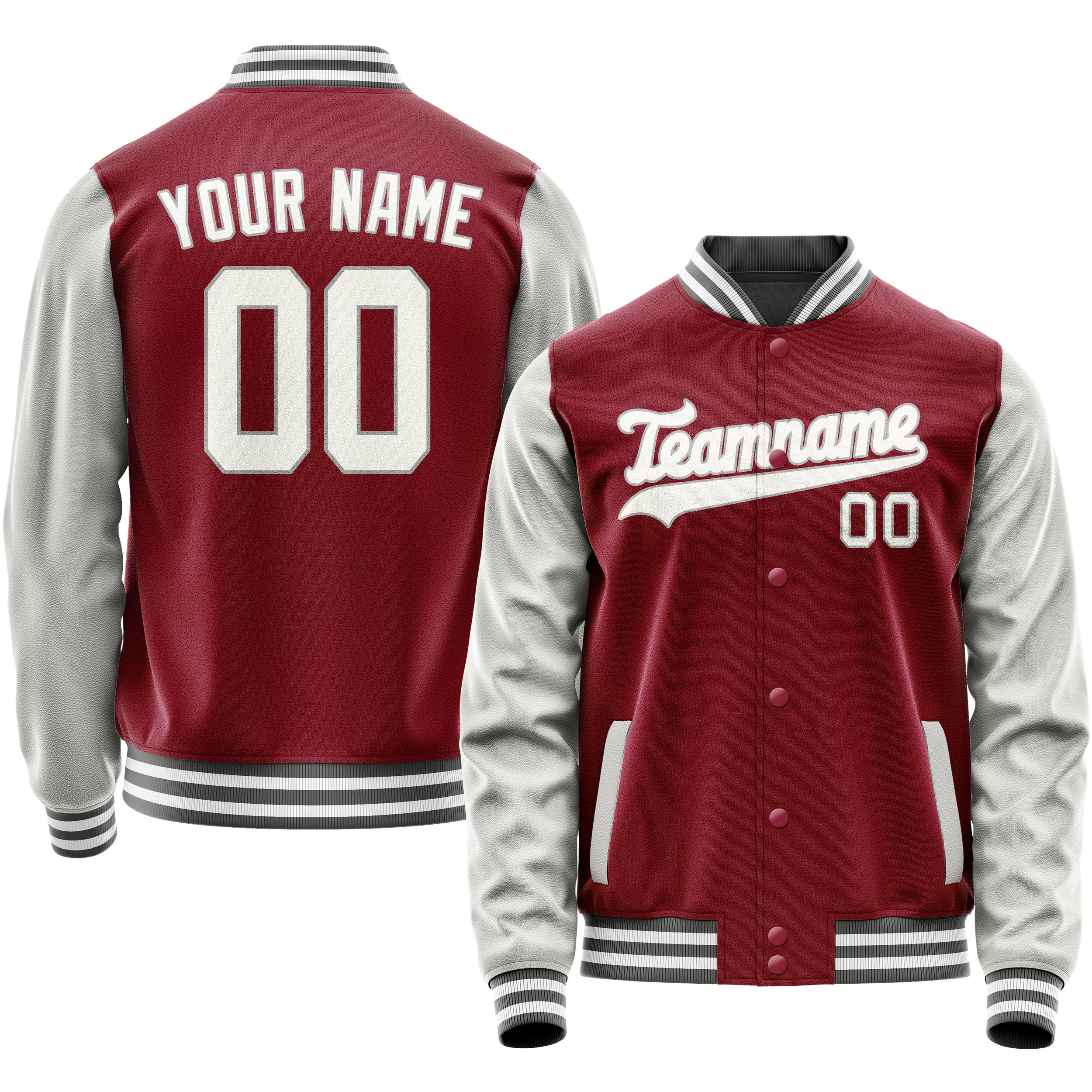 Personalized Crimson & Red Gray Solid Color Varsity Letterman Jacket