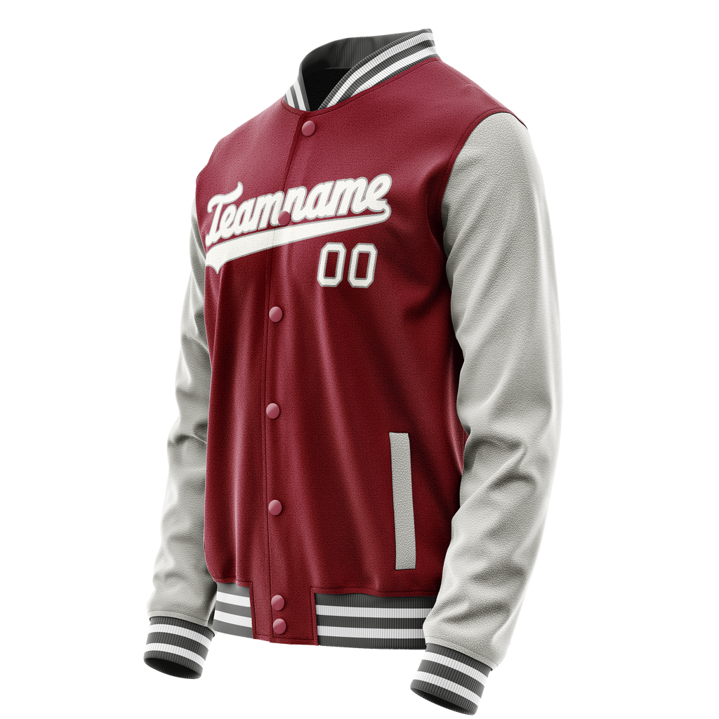 Personalized Crimson & Red Gray Solid Color Varsity Letterman Jacket