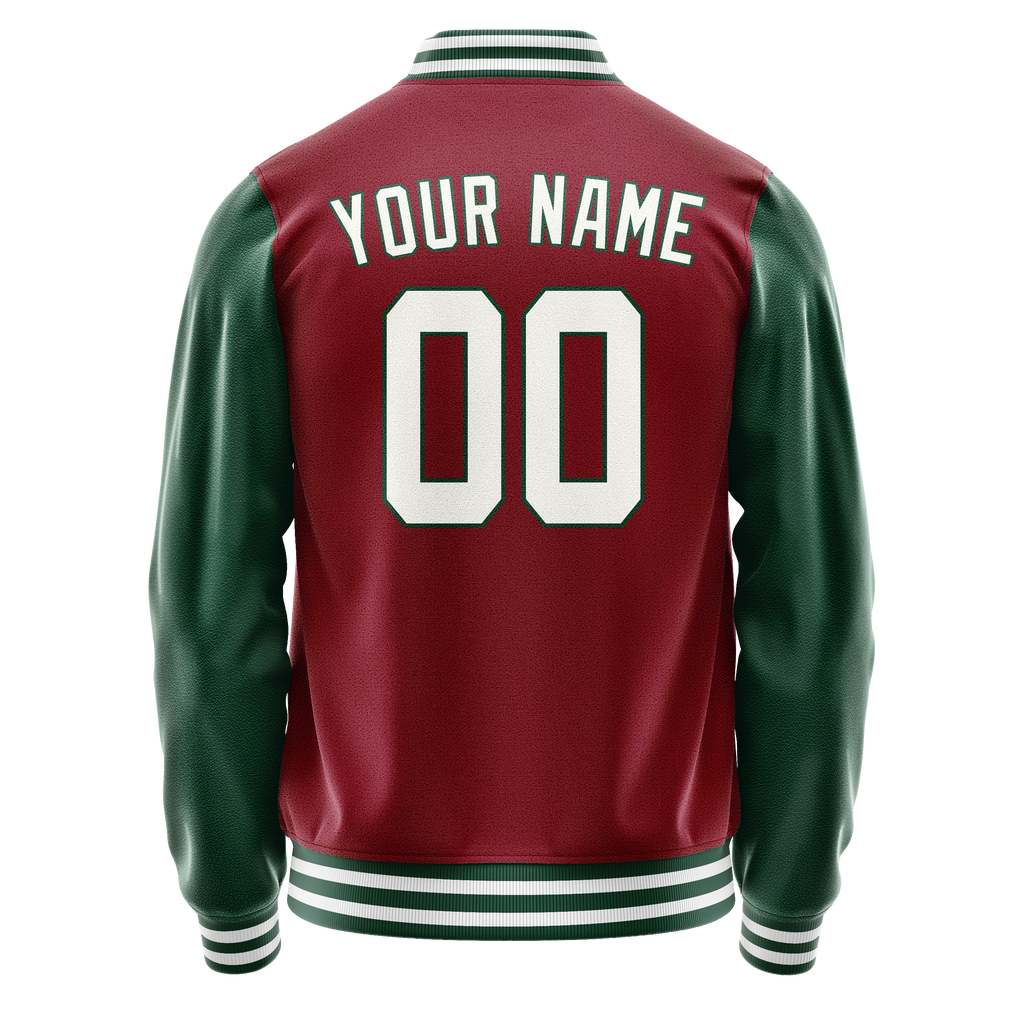 Personalized Crimson & Red Green Solid Color Varsity Letterman Jacket