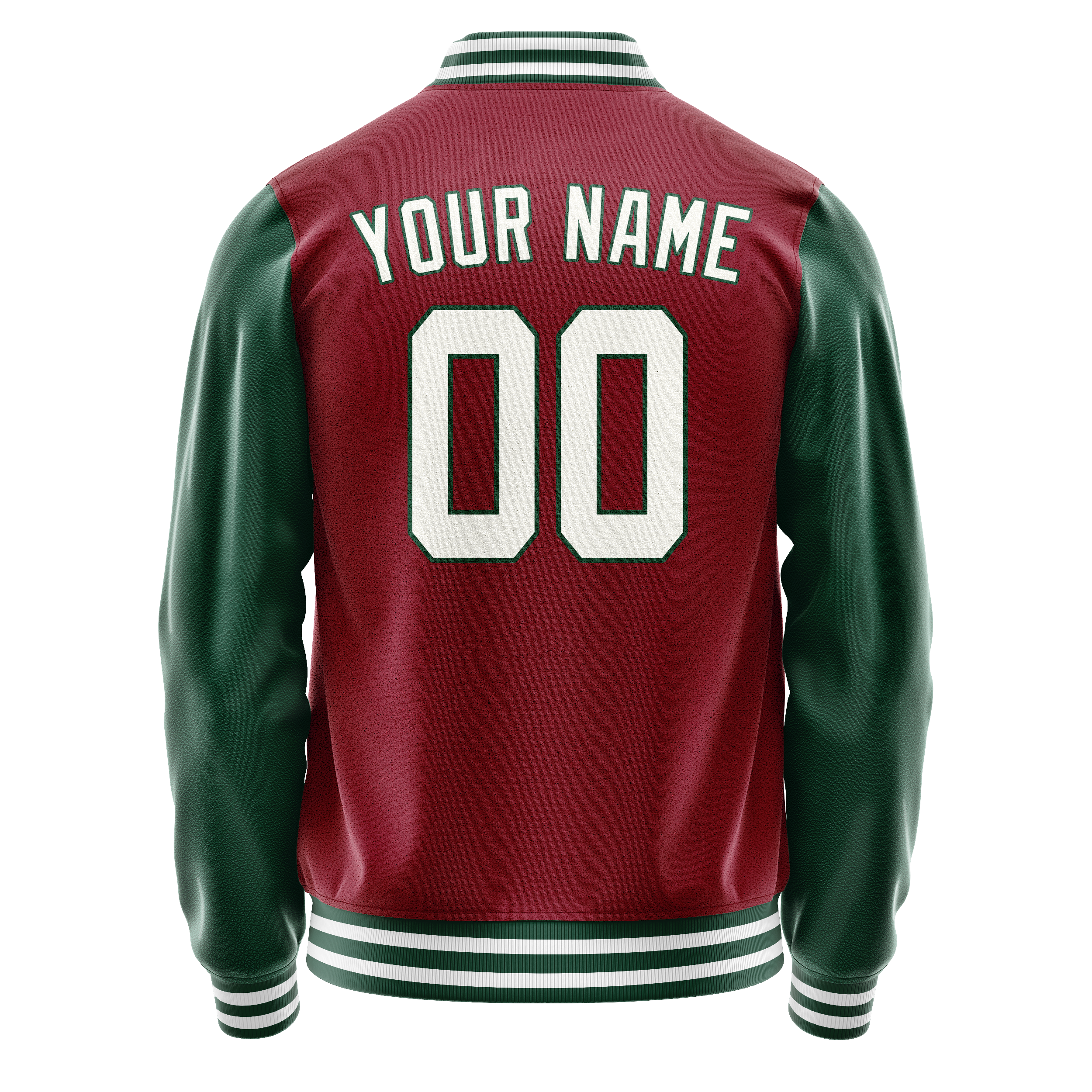 Personalized Crimson & Red Green Solid Color Varsity Letterman Jacket