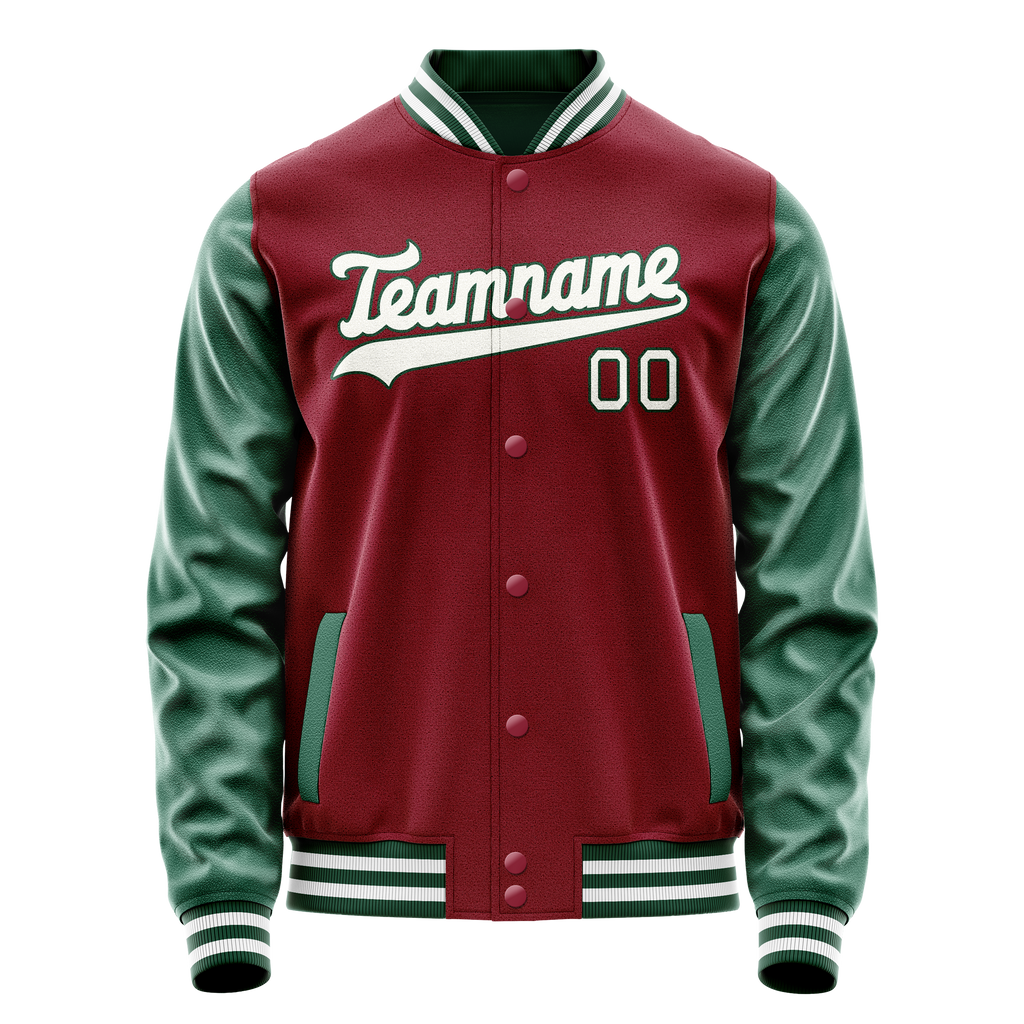 Personalized Crimson & Red Green Solid Color Varsity Letterman Jacket