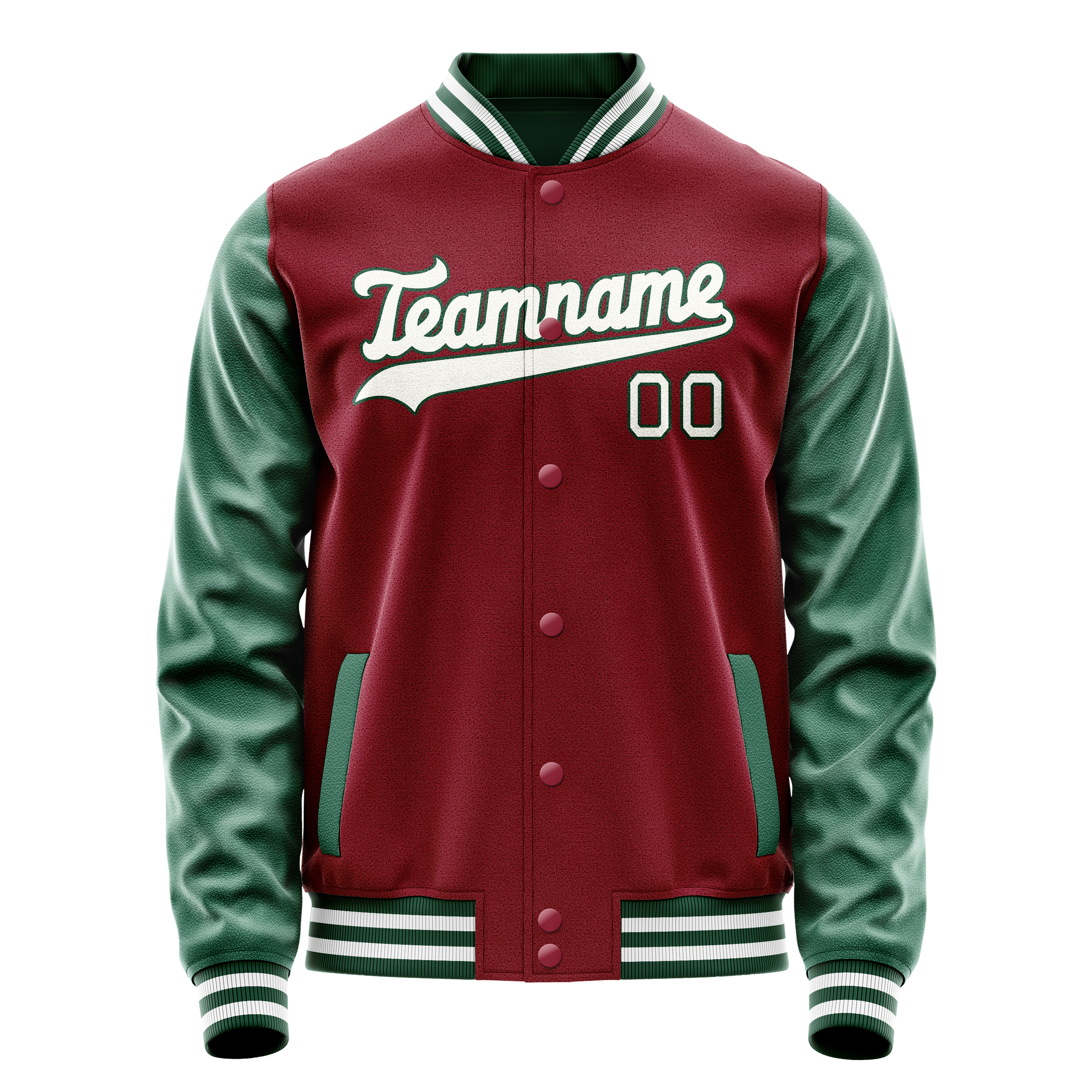 Personalized Crimson & Red Green Solid Color Varsity Letterman Jacket