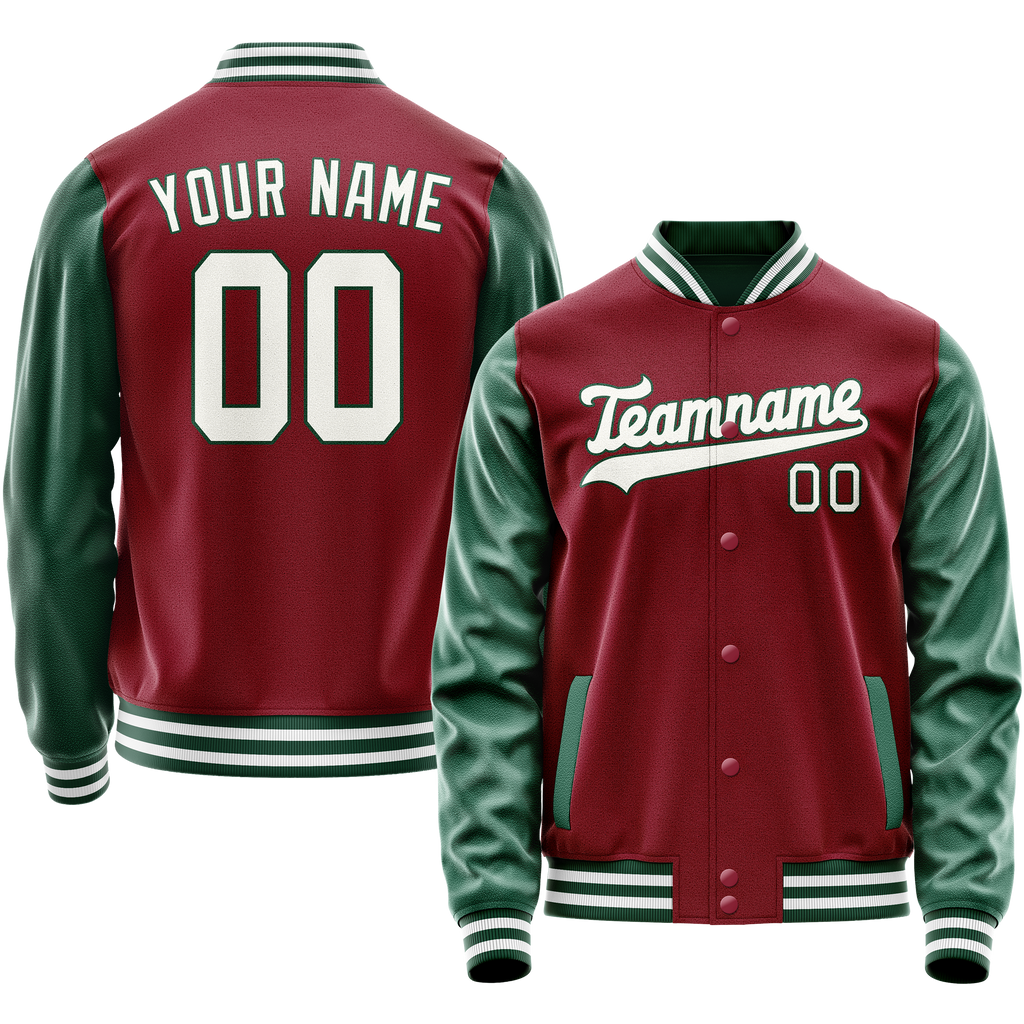 Personalized Crimson & Red Green Solid Color Varsity Letterman Jacket