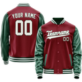 Personalized Crimson & Red Green Solid Color Varsity Letterman Jacket