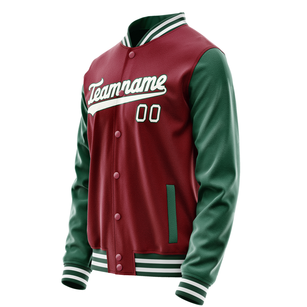 Personalized Crimson & Red Green Solid Color Varsity Letterman Jacket