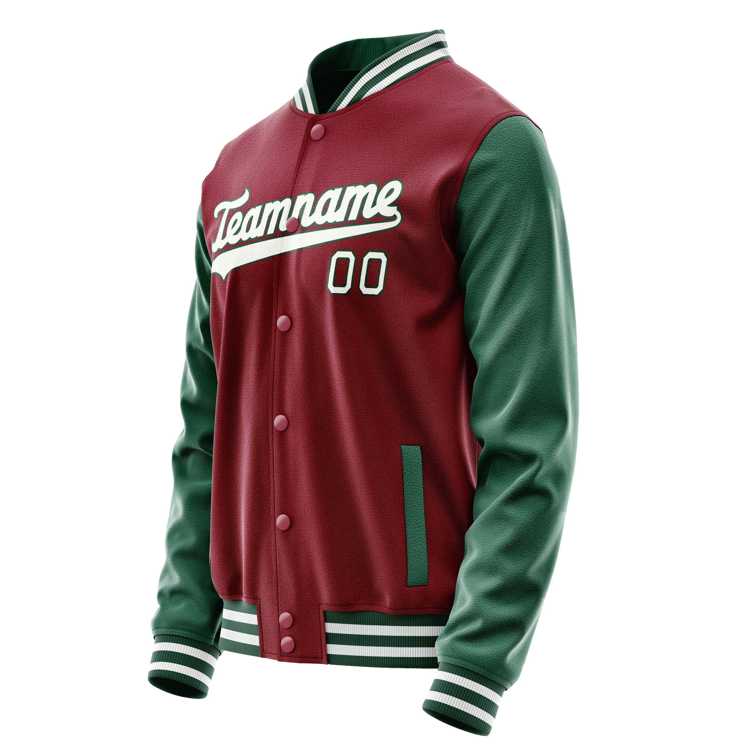 Personalized Crimson & Red Green Solid Color Varsity Letterman Jacket