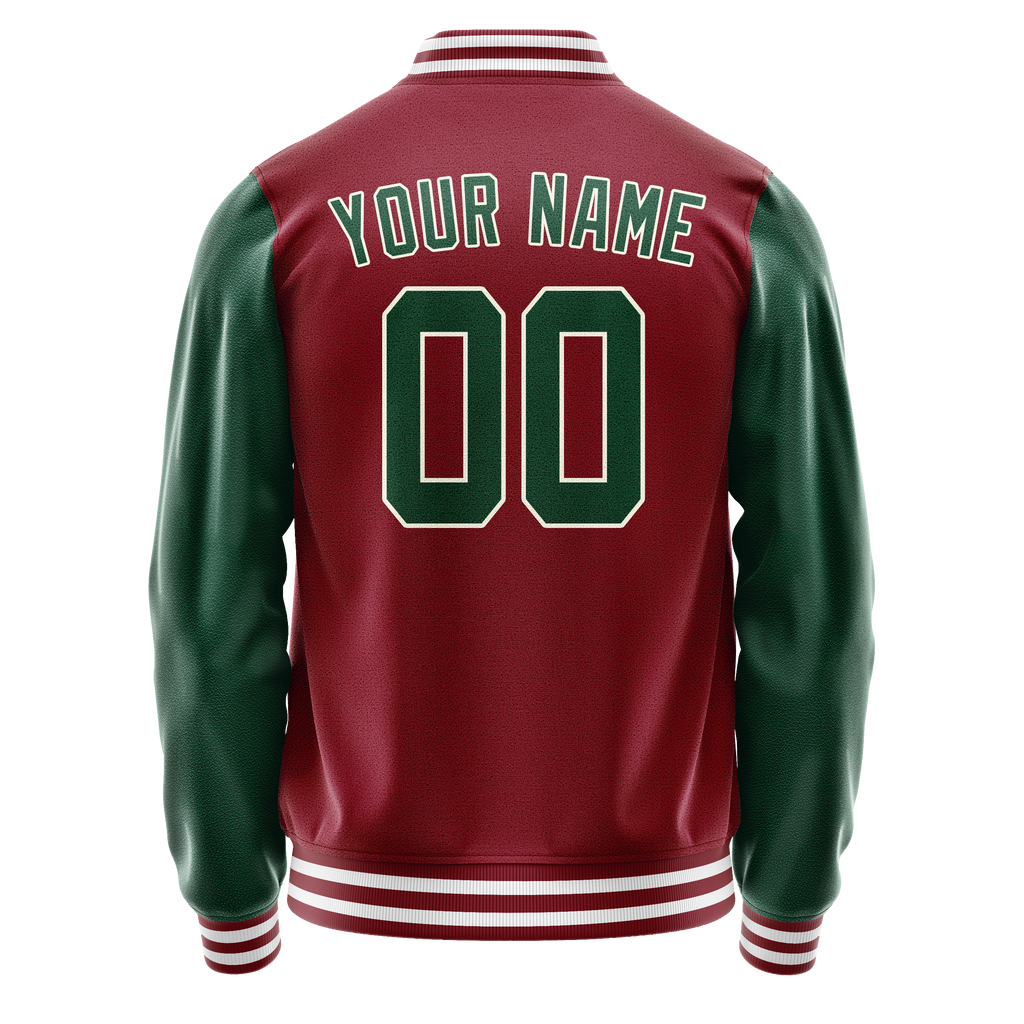 Personalized Crimson & Red Green Solid Color Varsity Letterman Jacket