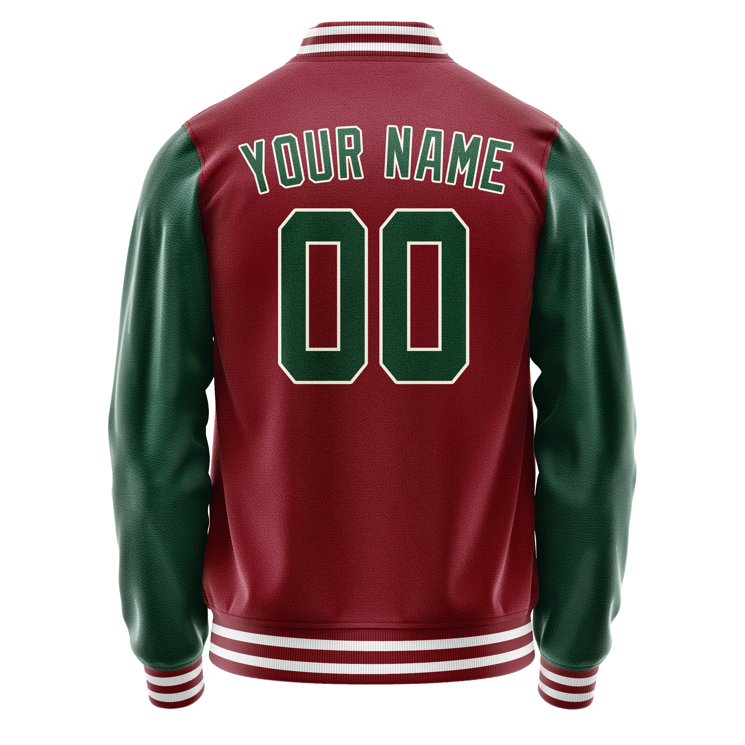 Personalized Crimson & Red Green Solid Color Varsity Letterman Jacket