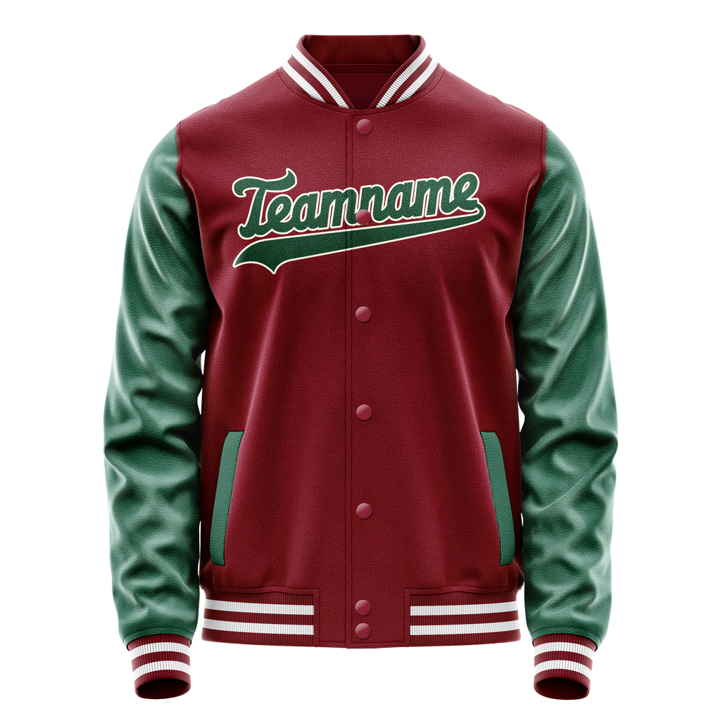 Personalized Crimson & Red Green Solid Color Varsity Letterman Jacket