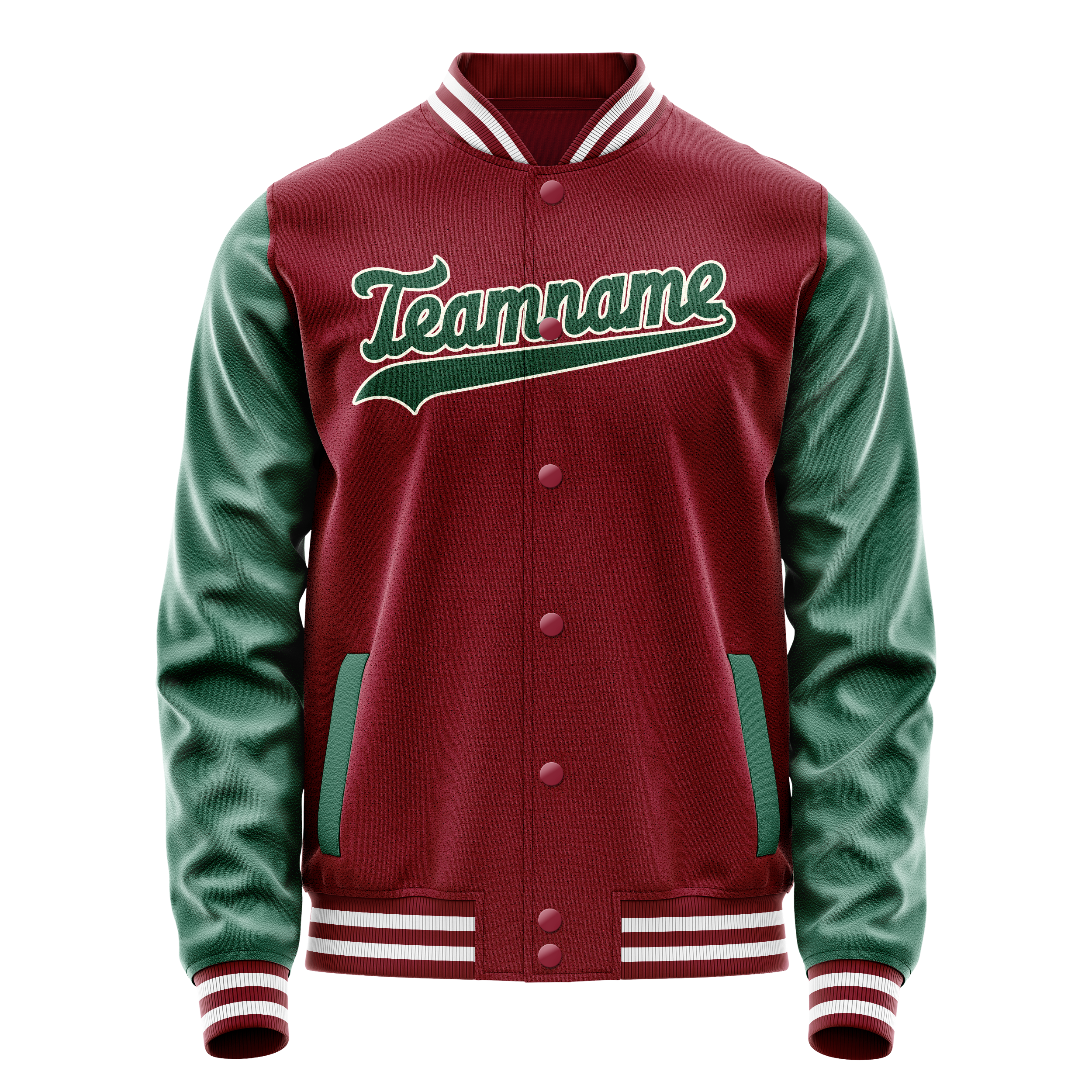 Personalized Crimson & Red Green Solid Color Varsity Letterman Jacket