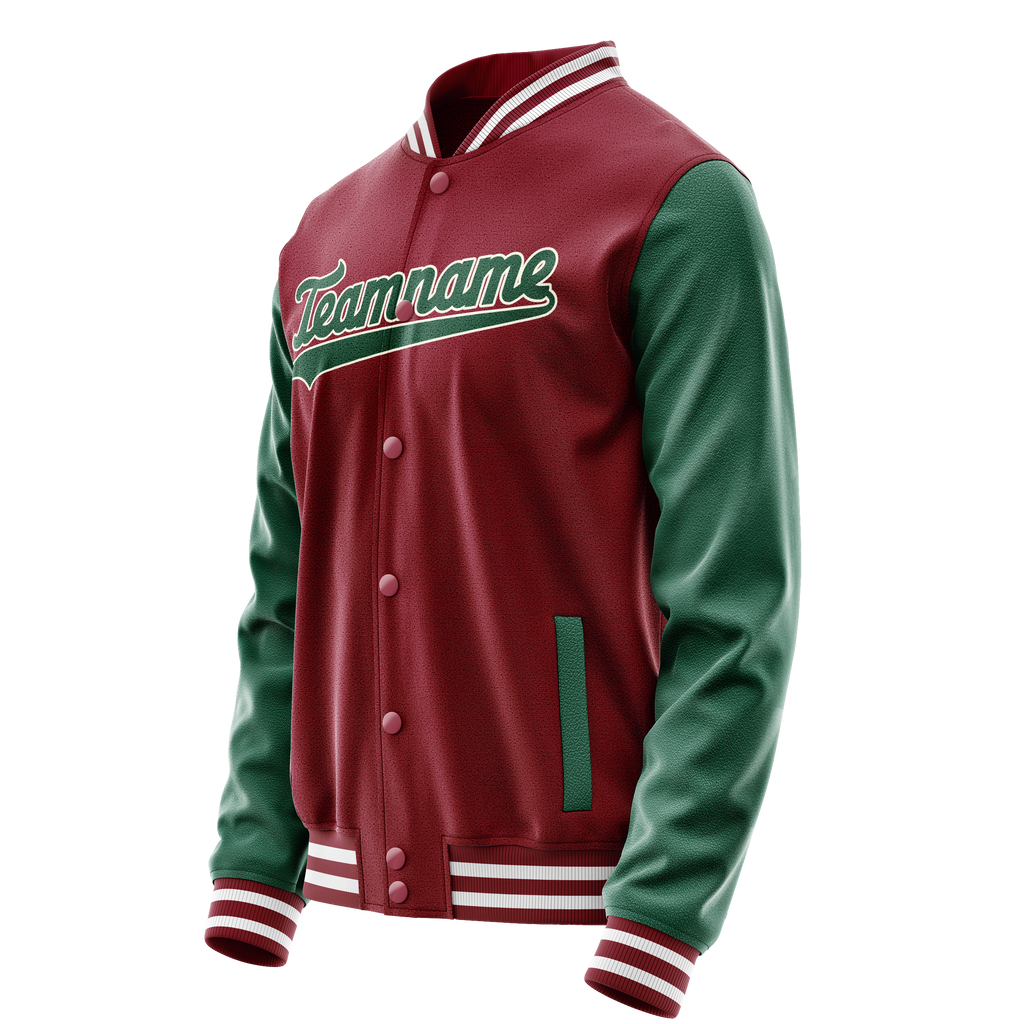 Personalized Crimson & Red Green Solid Color Varsity Letterman Jacket