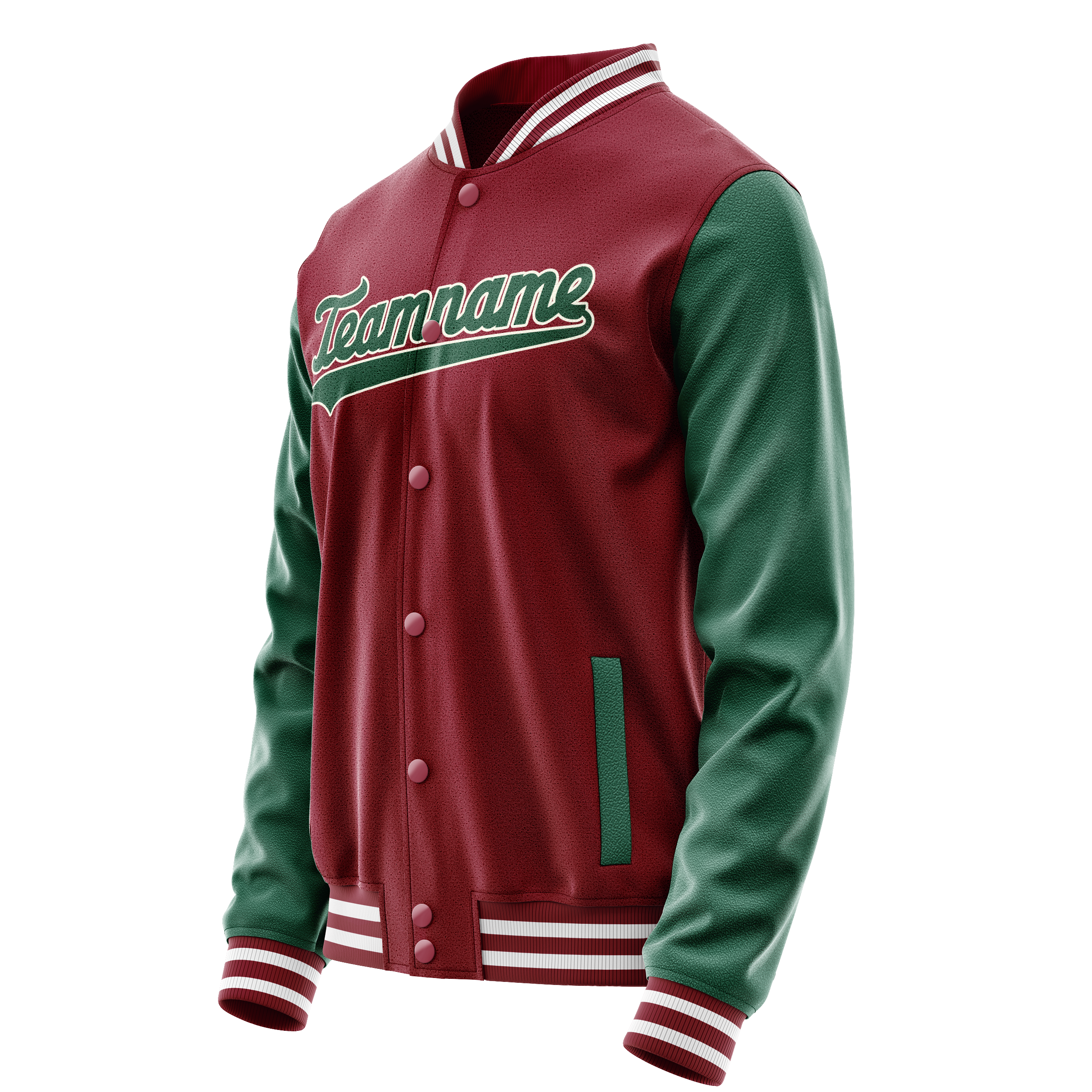 Personalized Crimson & Red Green Solid Color Varsity Letterman Jacket