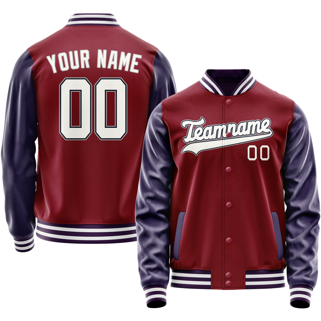Personalized Crimson & Red Navy Solid Color Varsity Letterman Jacket