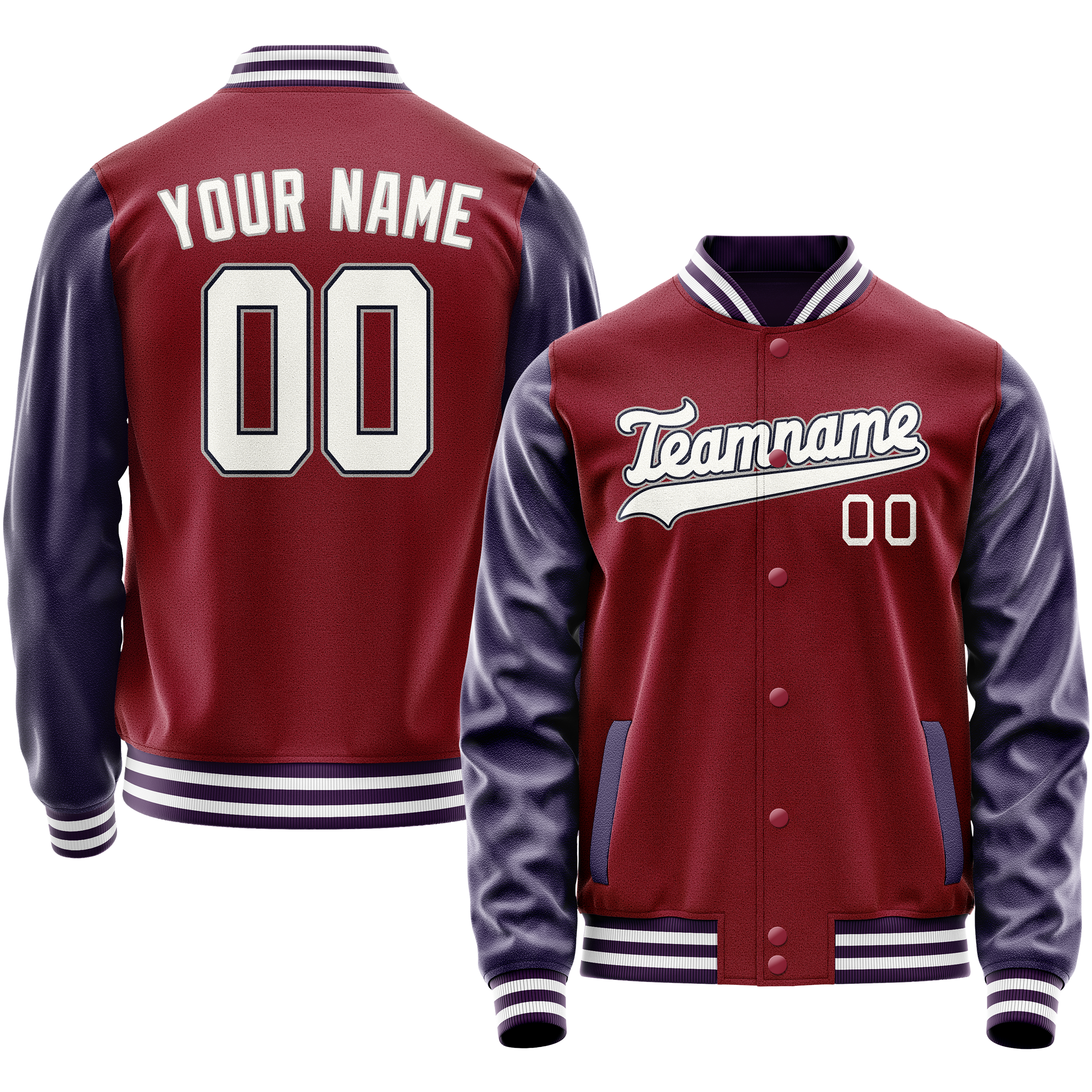 Personalized Crimson & Red Navy Solid Color Varsity Letterman Jacket