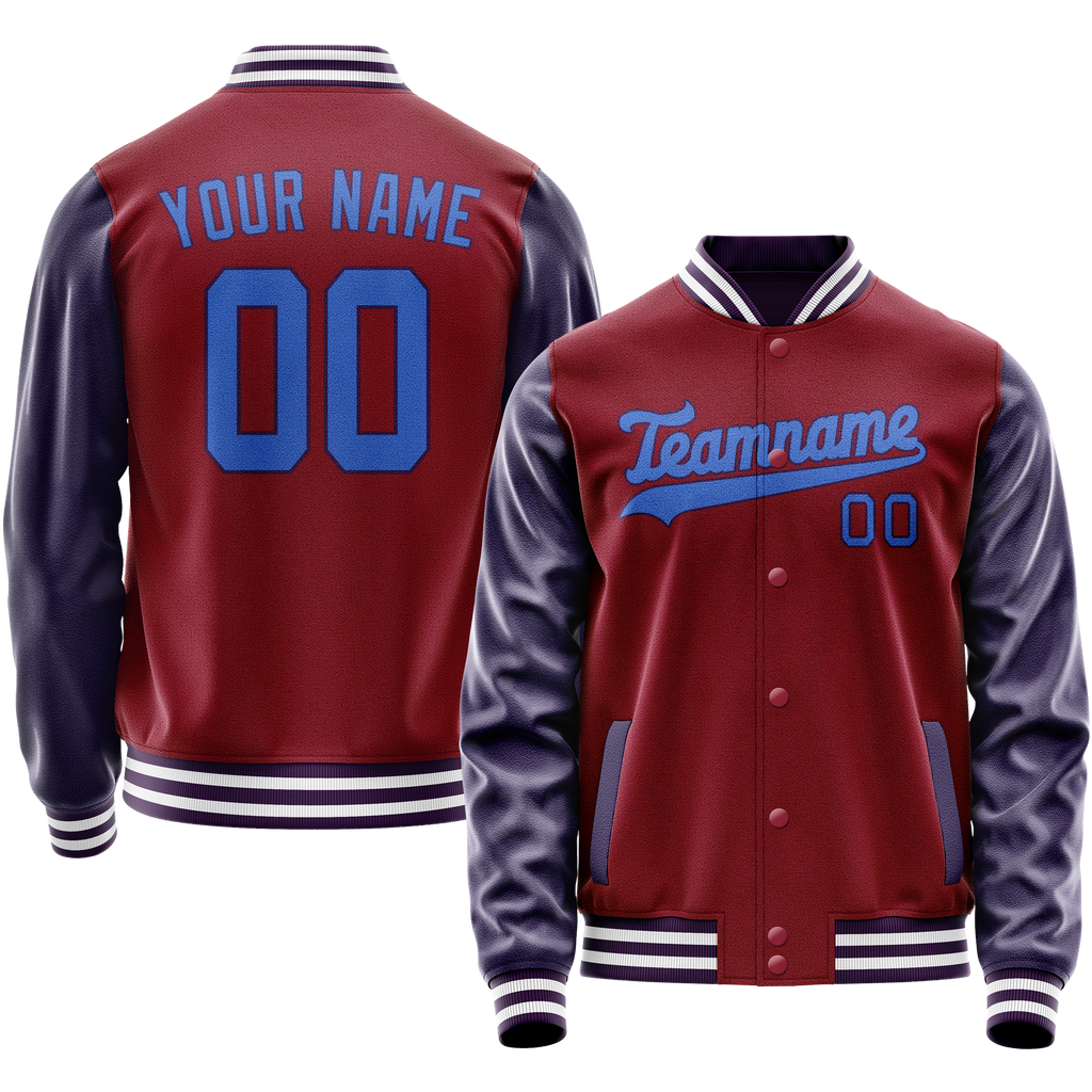Personalized Crimson & Red Navy Solid Color Varsity Letterman Jacket