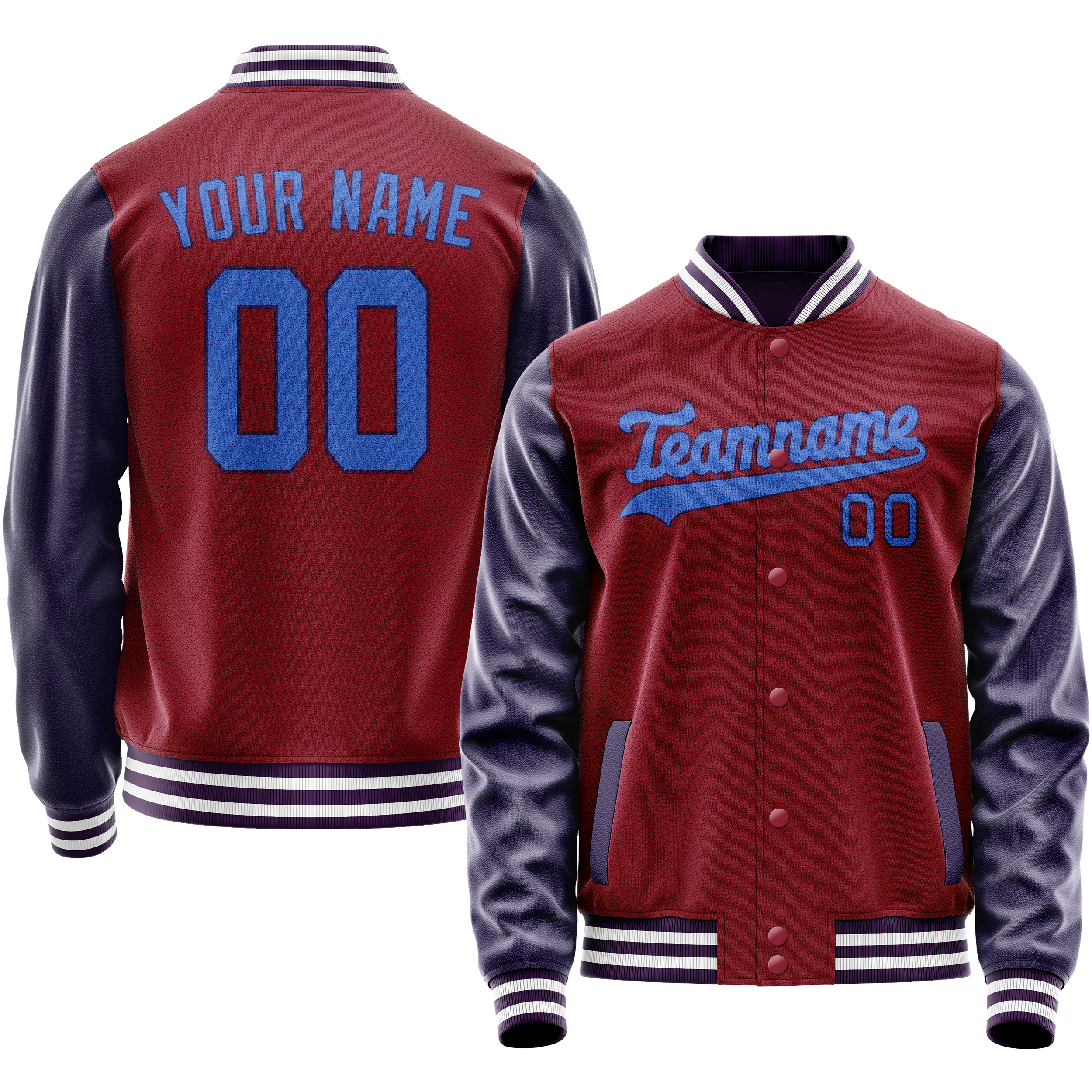 Personalized Crimson & Red Navy Solid Color Varsity Letterman Jacket