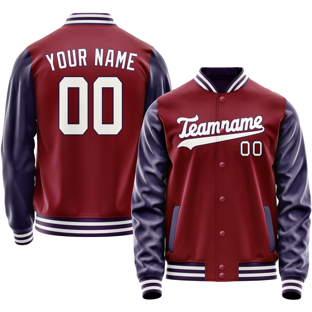 Personalized Crimson & Red Navy Solid Color Varsity Letterman Jacket